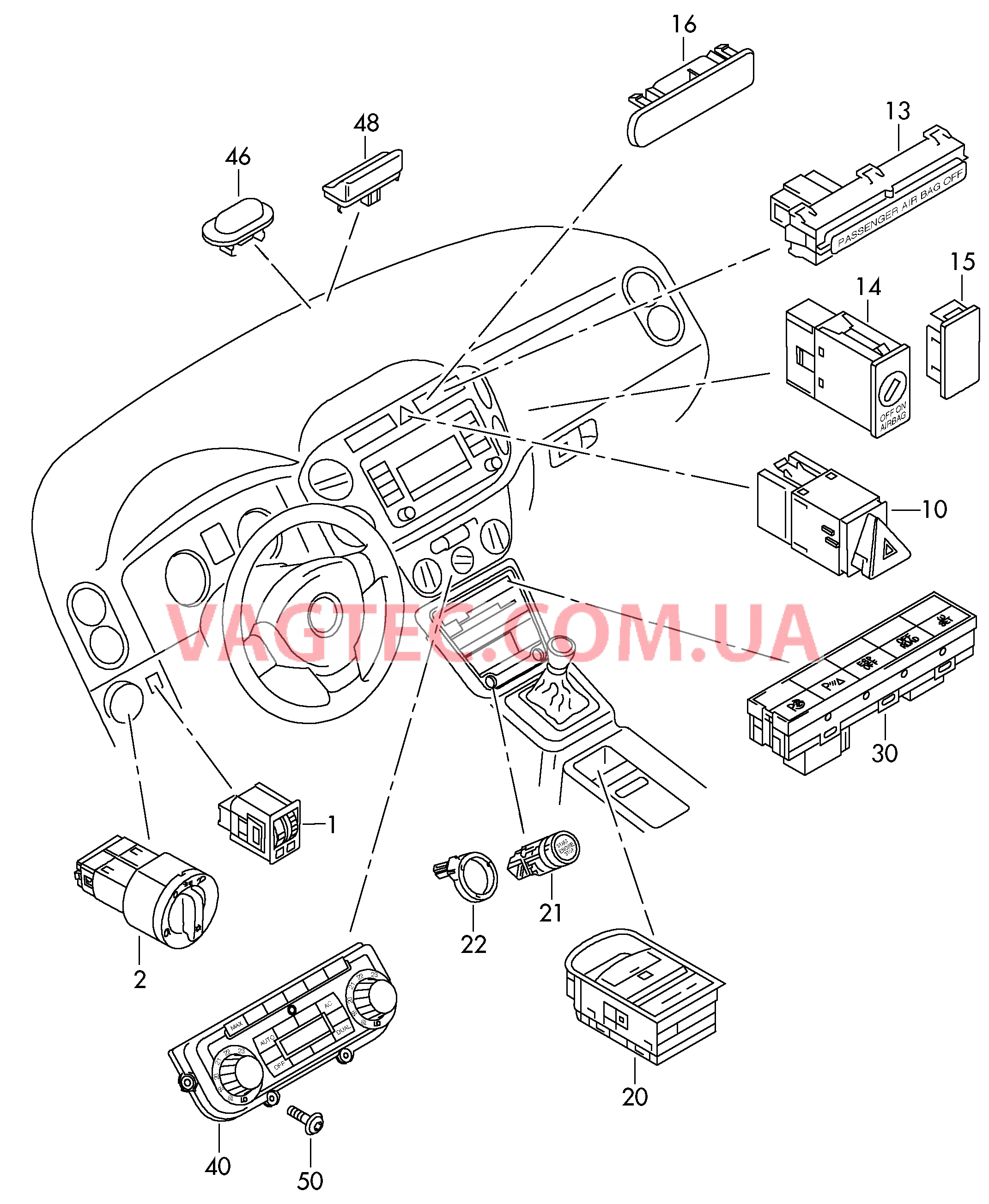 Выключатель света Выключатель в панели приборов Выключатель в централ. консоли Панель управления с кнопками БУ климатической установки  для VOLKSWAGEN Tiguan 2010