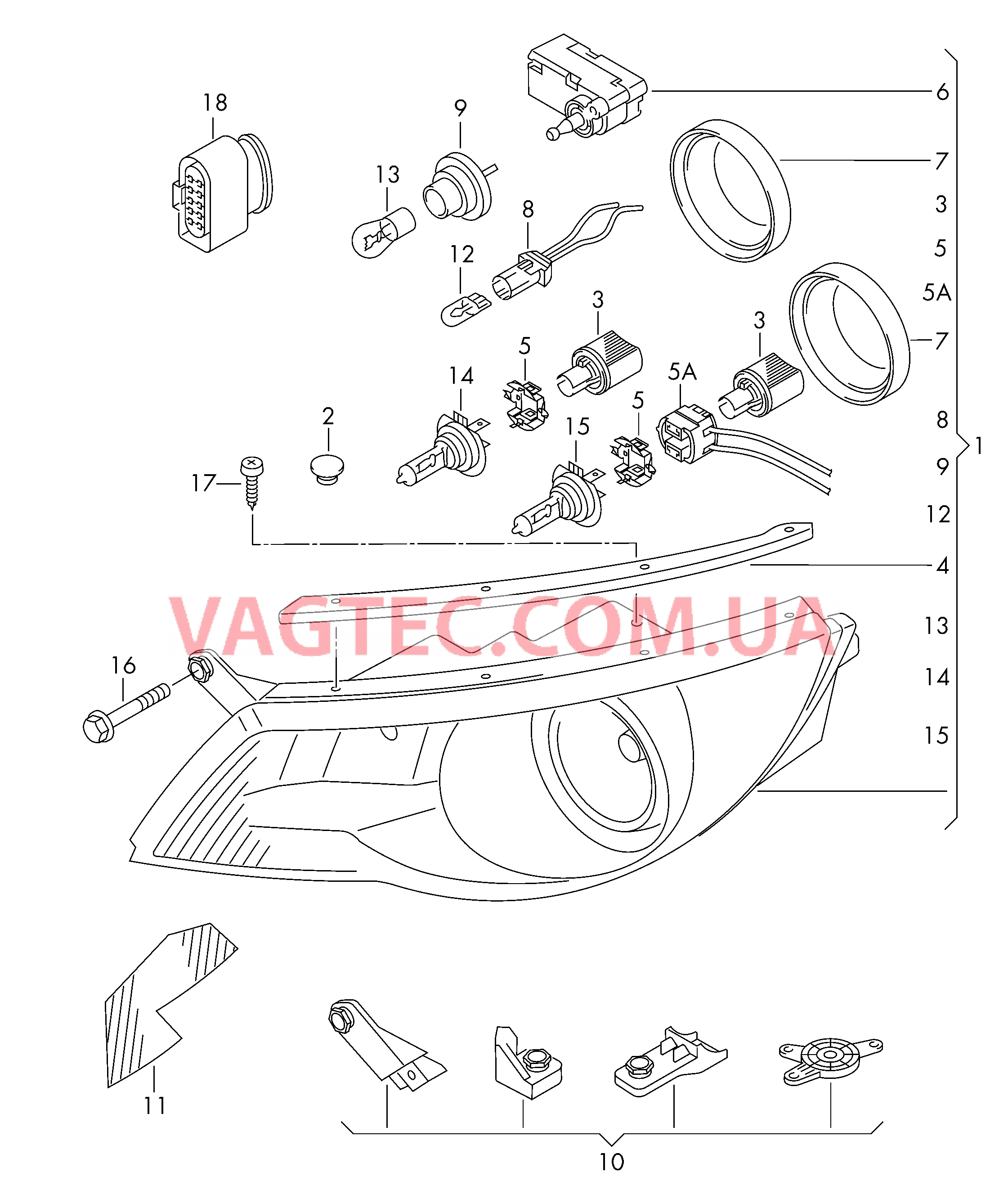 Двойная галогенная фара  для VOLKSWAGEN Tiguan 2009