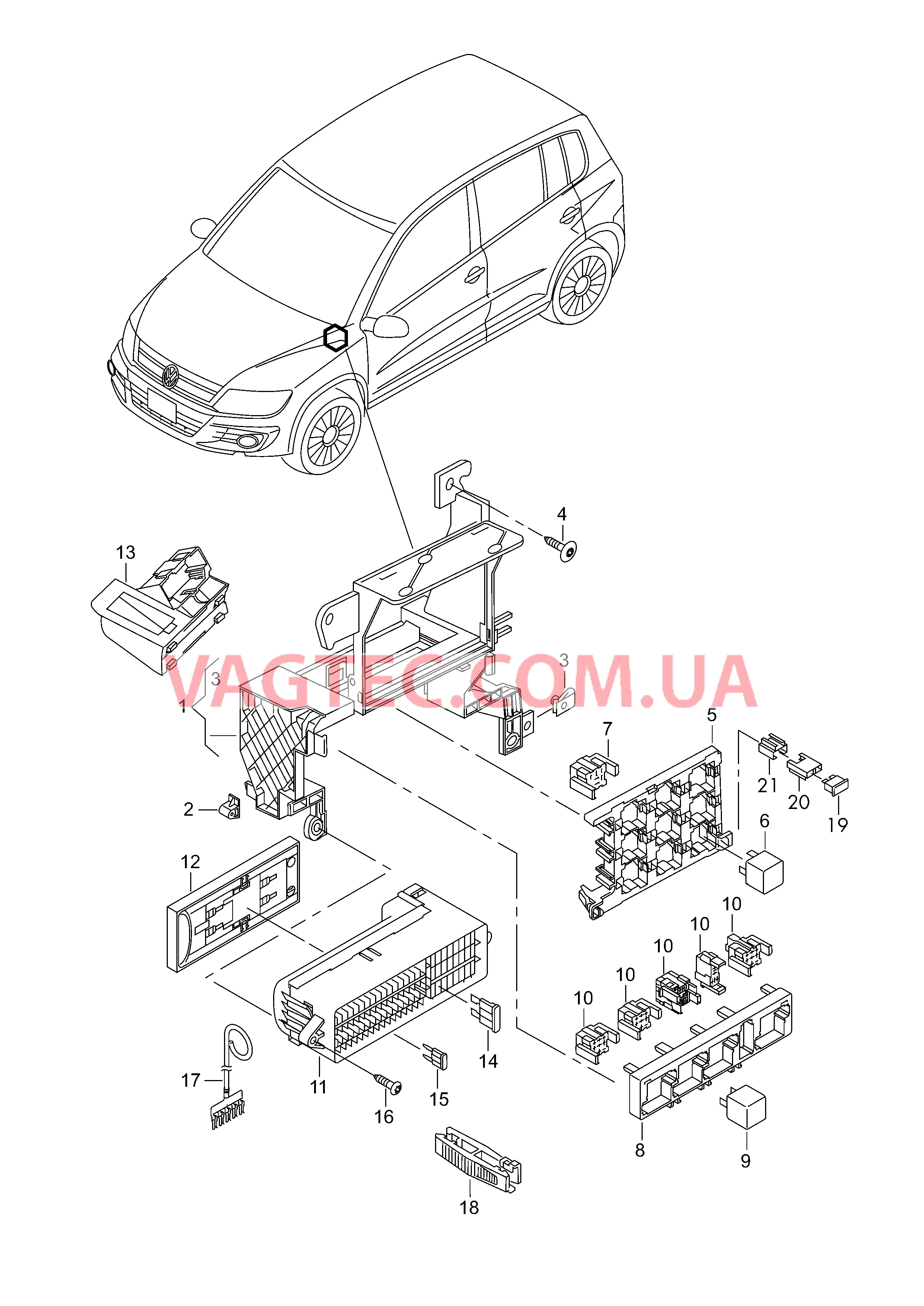 Колодка реле и реле Крепёжные детали Гнездо для предохранителя  для VOLKSWAGEN Tiguan 2012