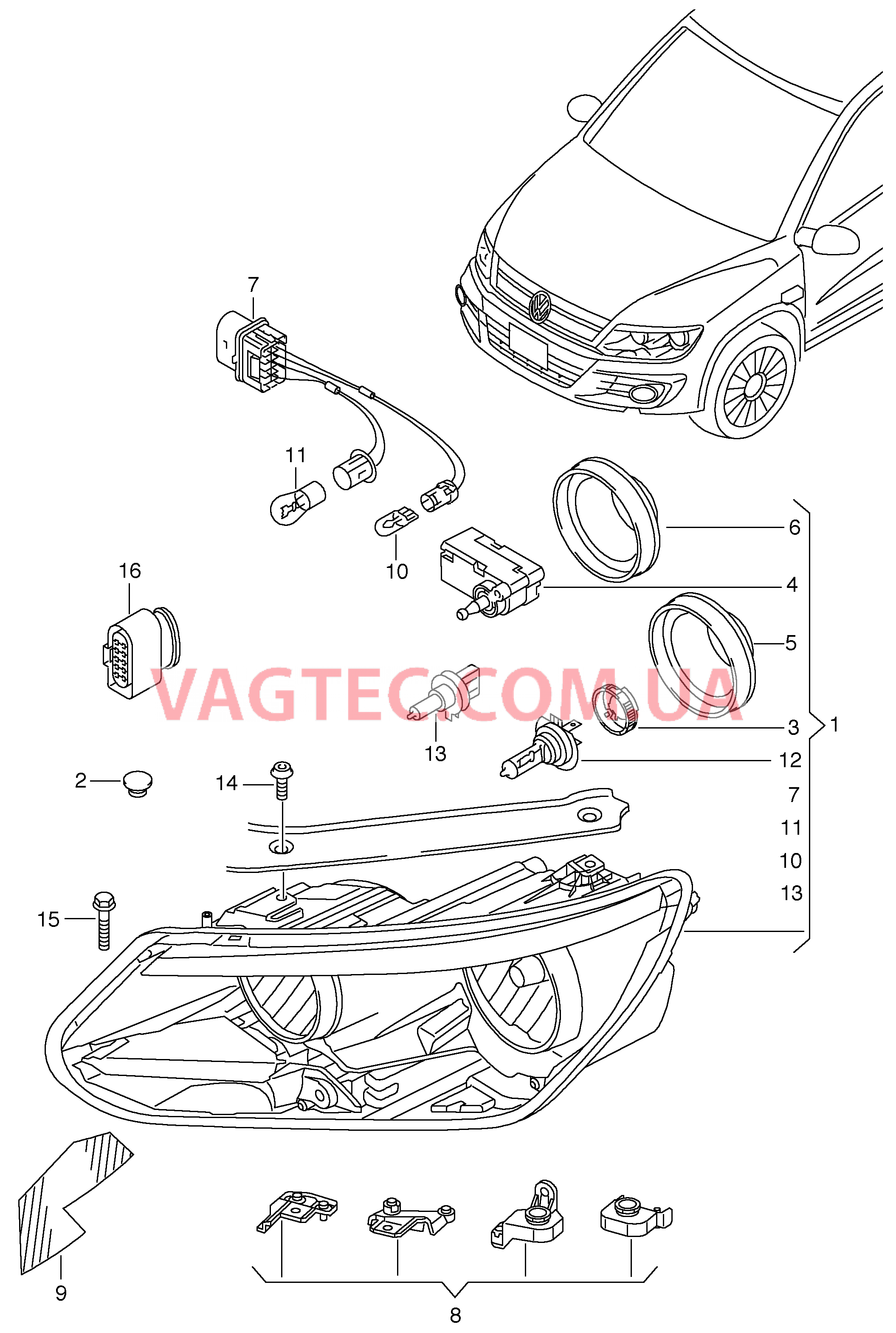 Двойная галогенная фара  для VOLKSWAGEN Tiguan 2015