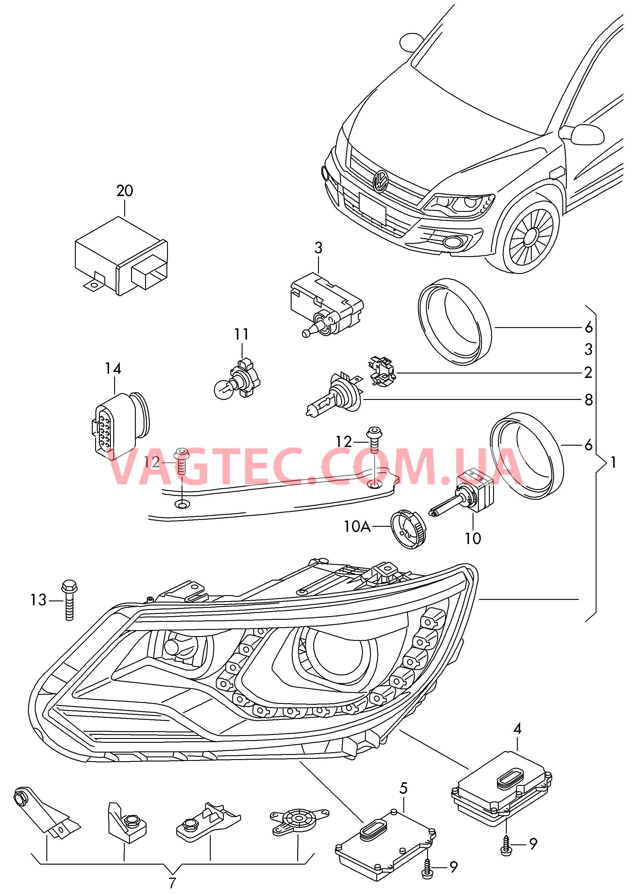 Ксеноновая фара с динам. регулир. дальнего света   БУ системы адаптивного освещения и корректора фар  для VOLKSWAGEN Tiguan 2013
