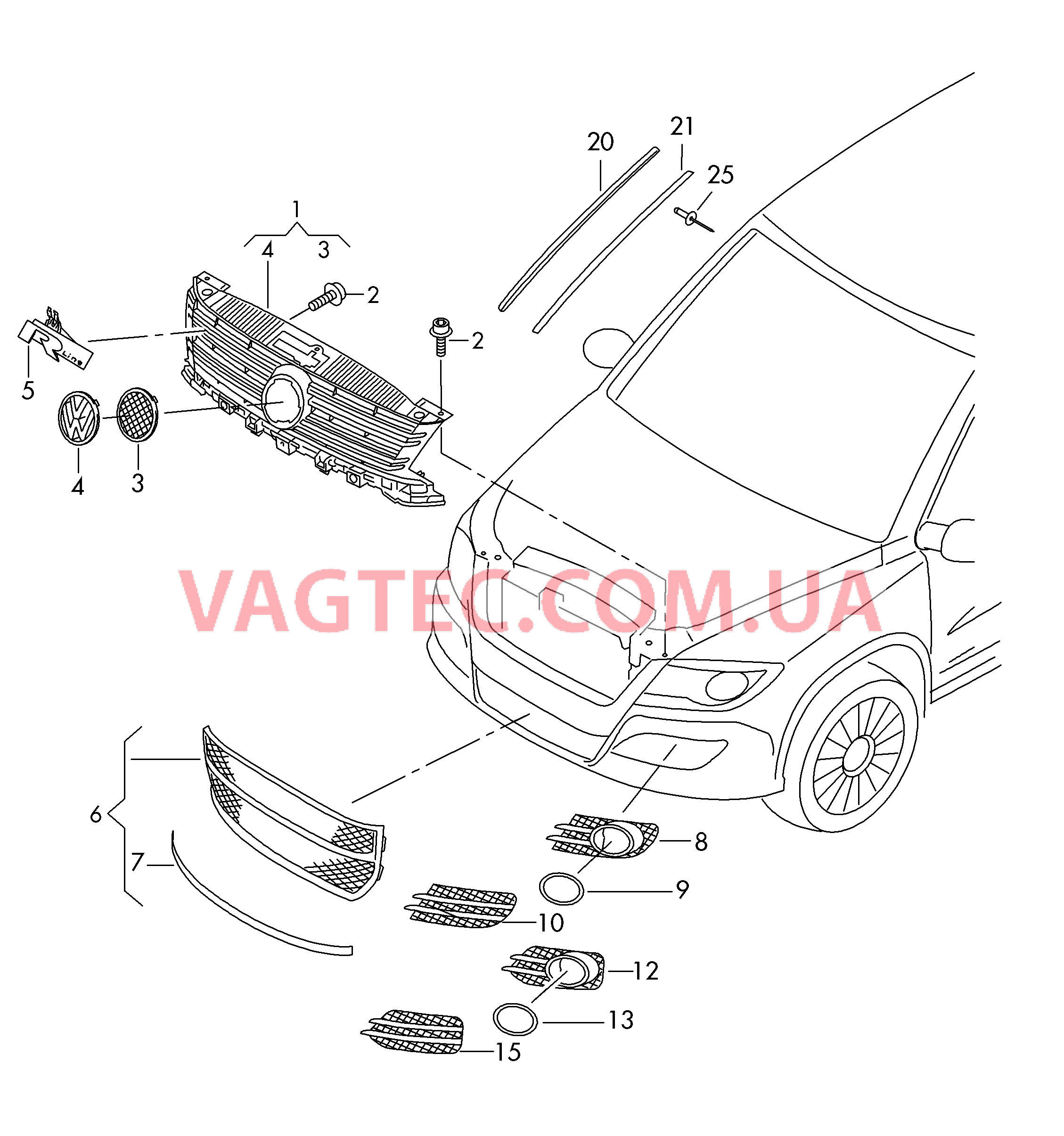 Решётка радиатора Водоотводящий щиток  для VOLKSWAGEN Tiguan 2013