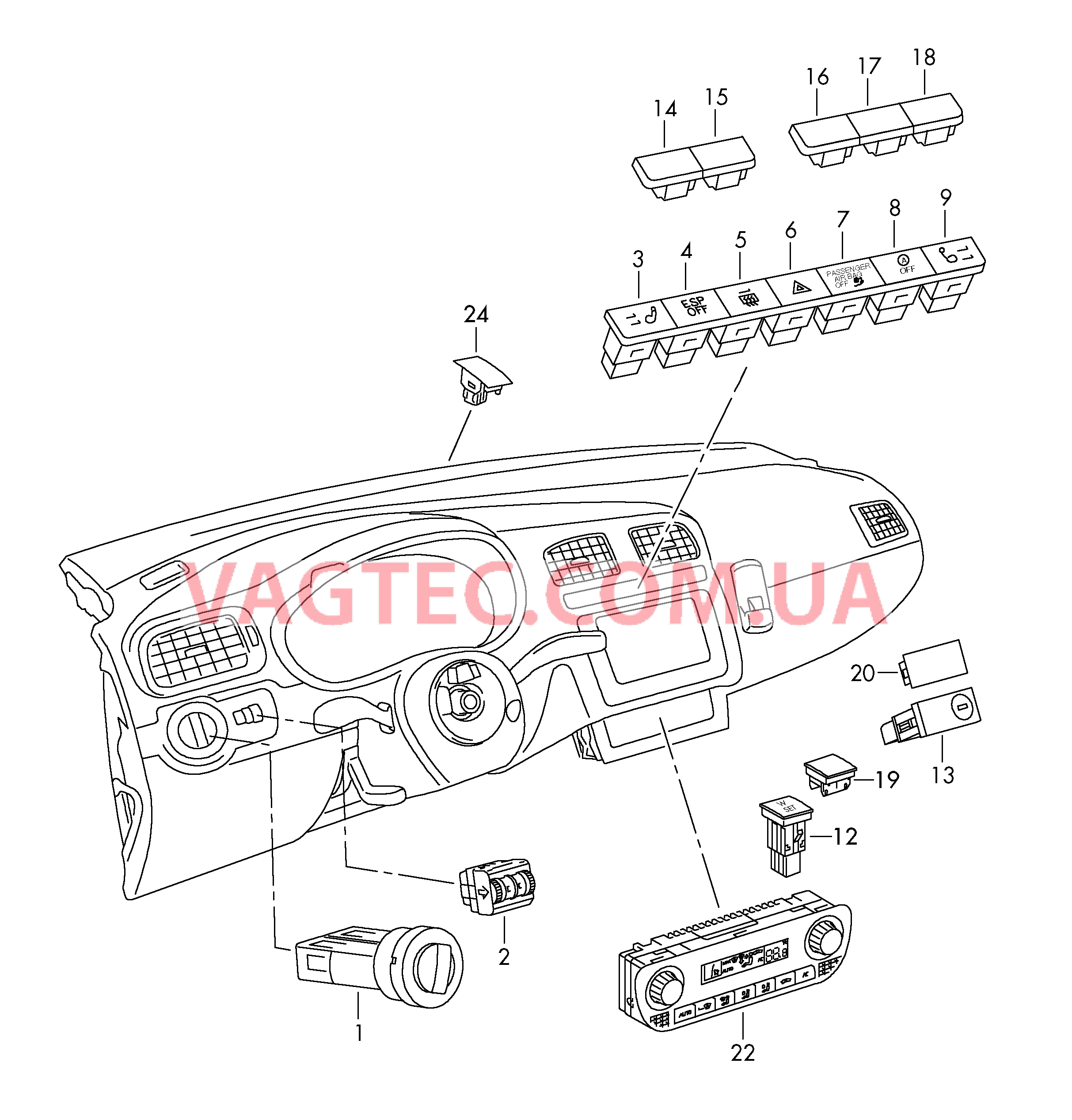 Выключатель света Выключатель в панели приборов БУ климатической установки Датчик интенс. солн. излуч.  для VOLKSWAGEN AME 2017