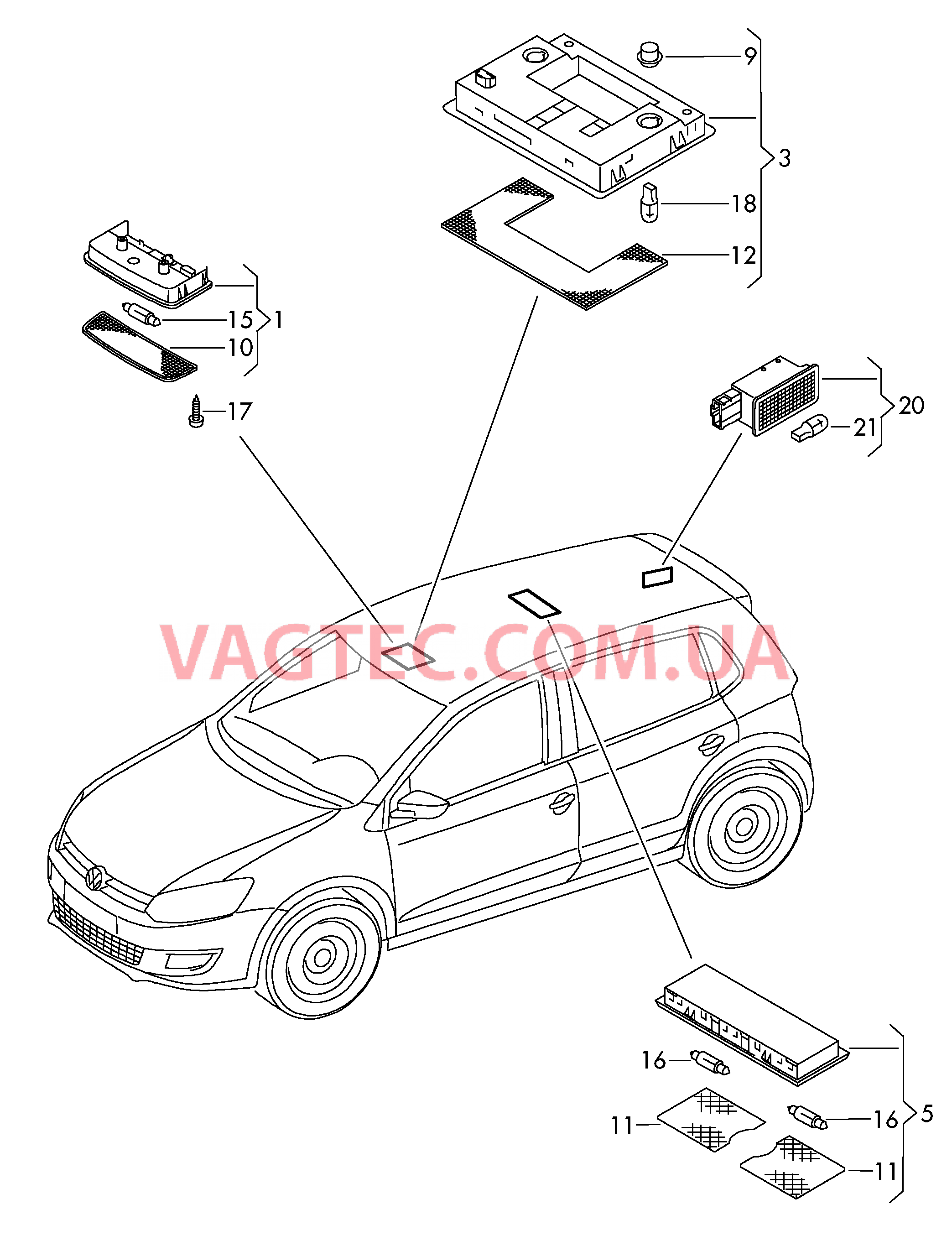 Плафон салона с фонар.д.чтения Освещение багажника  для VOLKSWAGEN Polo 2010v