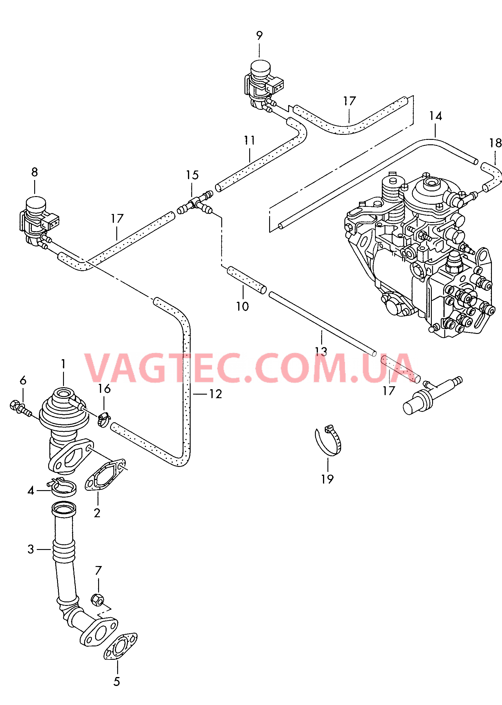 Вакуумная система Рециркуляция ОГ  для VOLKSWAGEN Polo 2000-2