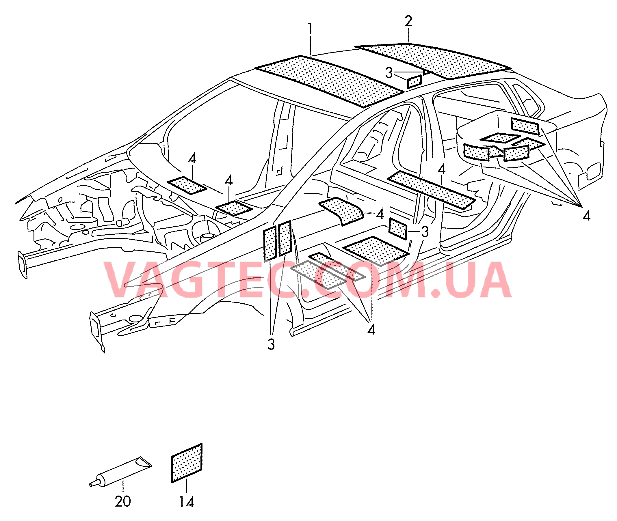 Шумоизоляция крыши Наплавленный звукоизоляц. слой  для VOLKSWAGEN Polo 2015-4