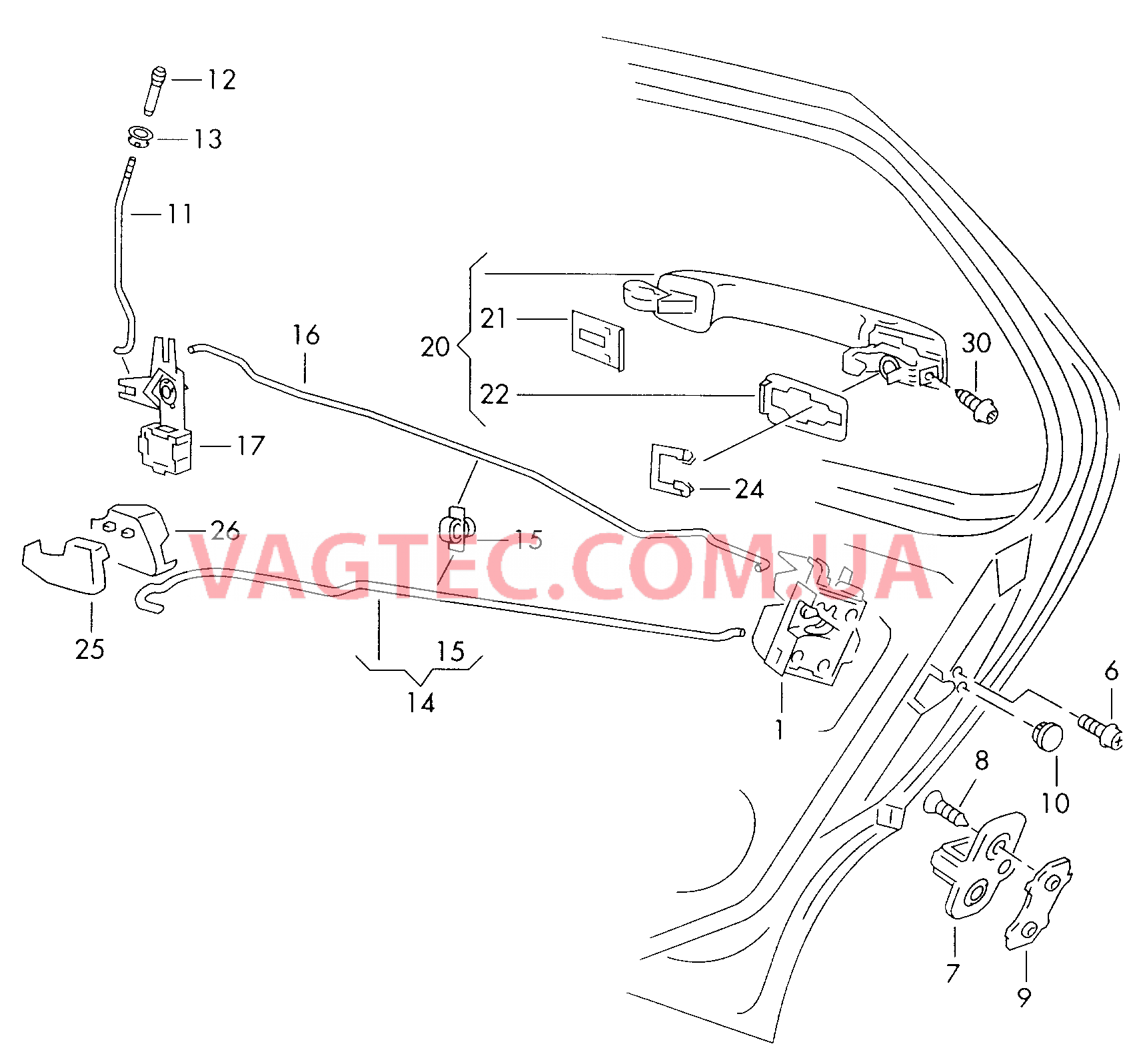 Замок двери для VW РOLO  Рычаг привода дверного замка для VW РOLO  Ручка двери снаружи для VW РOLO   для VOLKSWAGEN Polo 2000