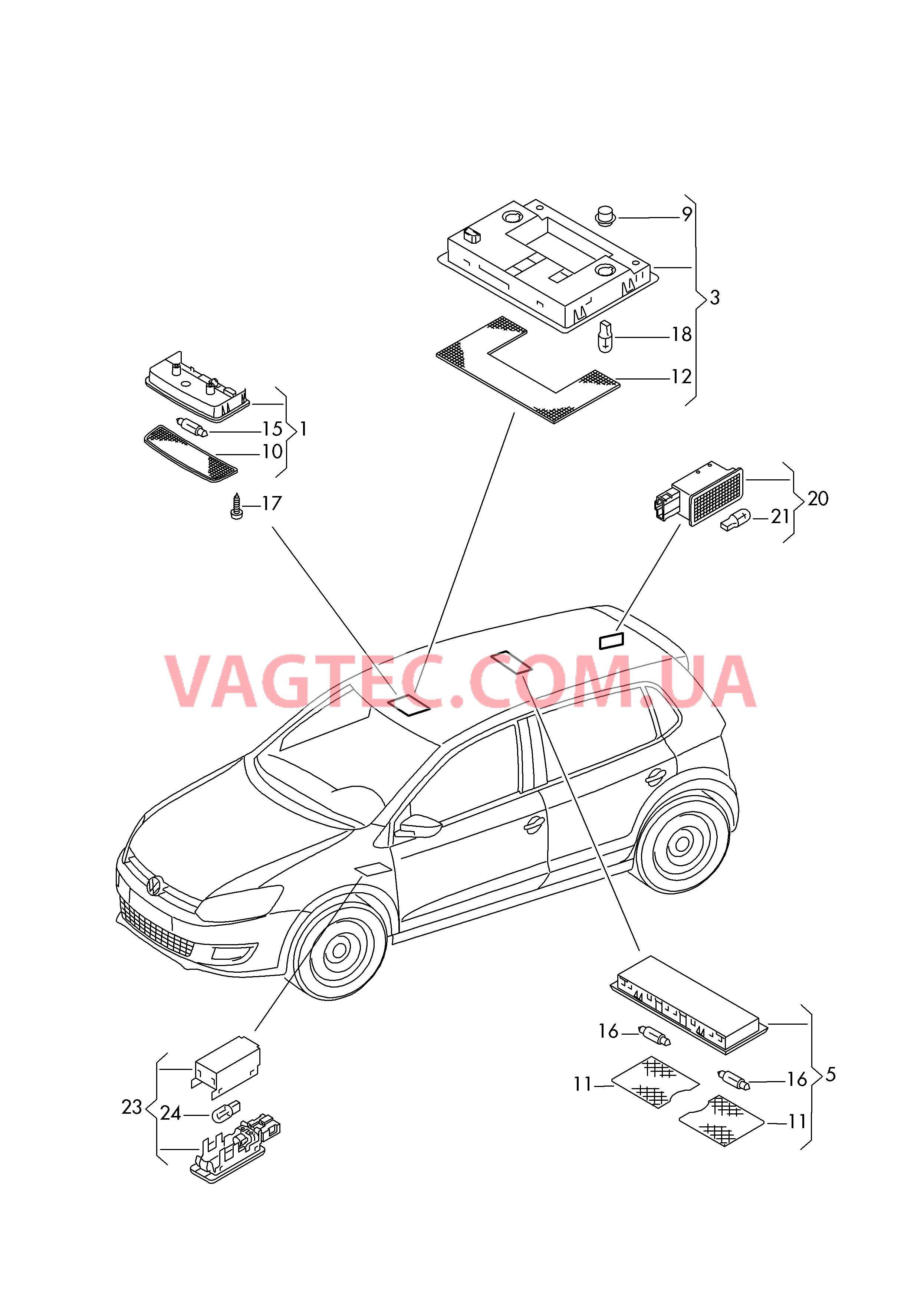 Плафон салона с фонар.д.чтения Освещение багажника  для VOLKSWAGEN Polo 2015-1