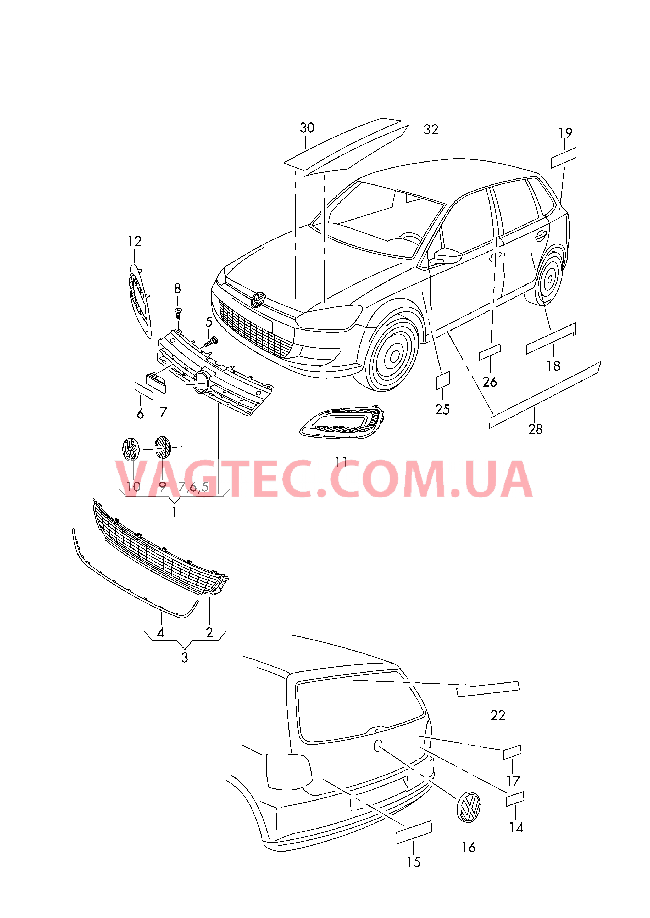 Решётка радиатора Надписи  для VOLKSWAGEN Polo 2011