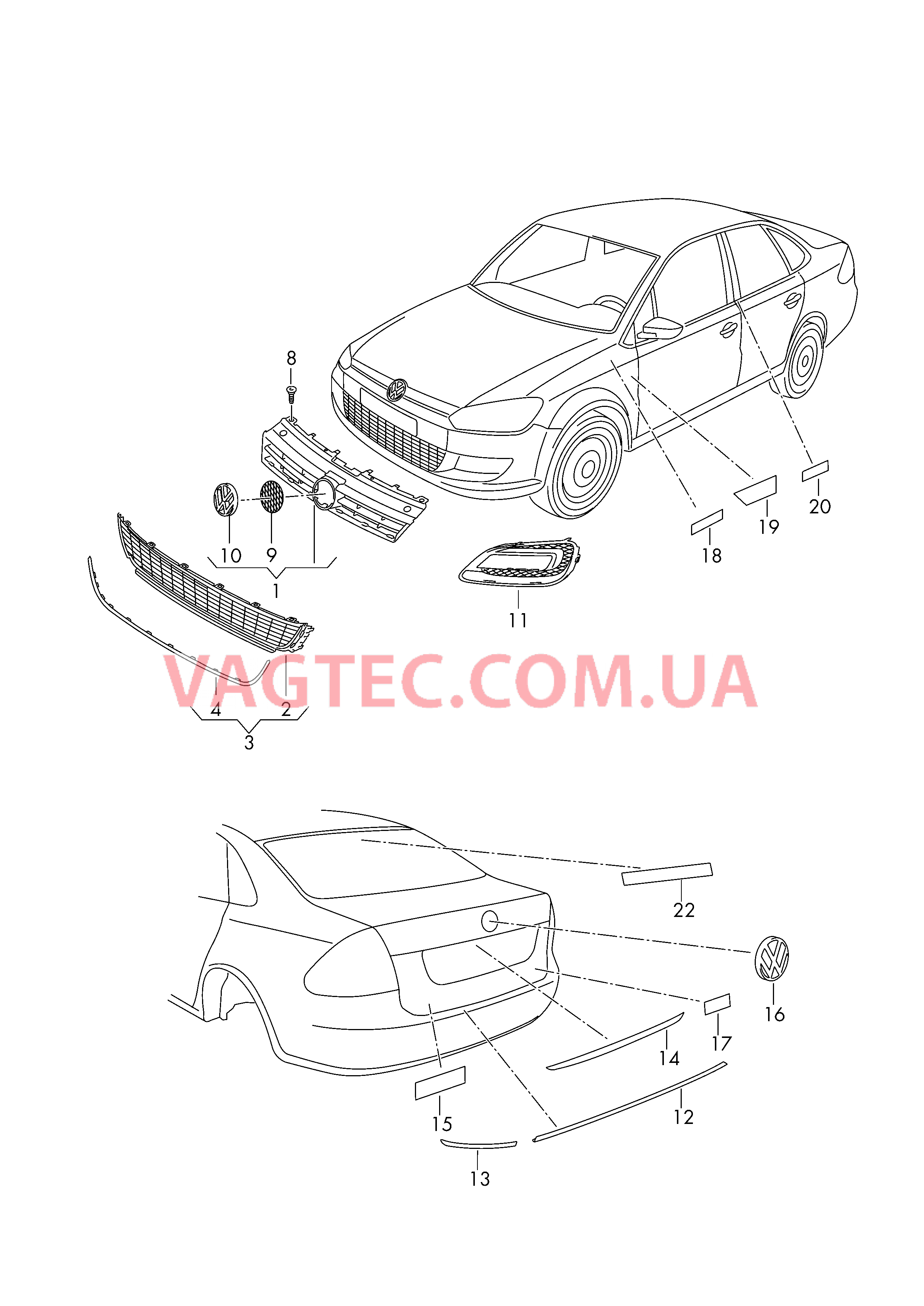 Решётка радиатора Надписи  для VOLKSWAGEN Polo 2013