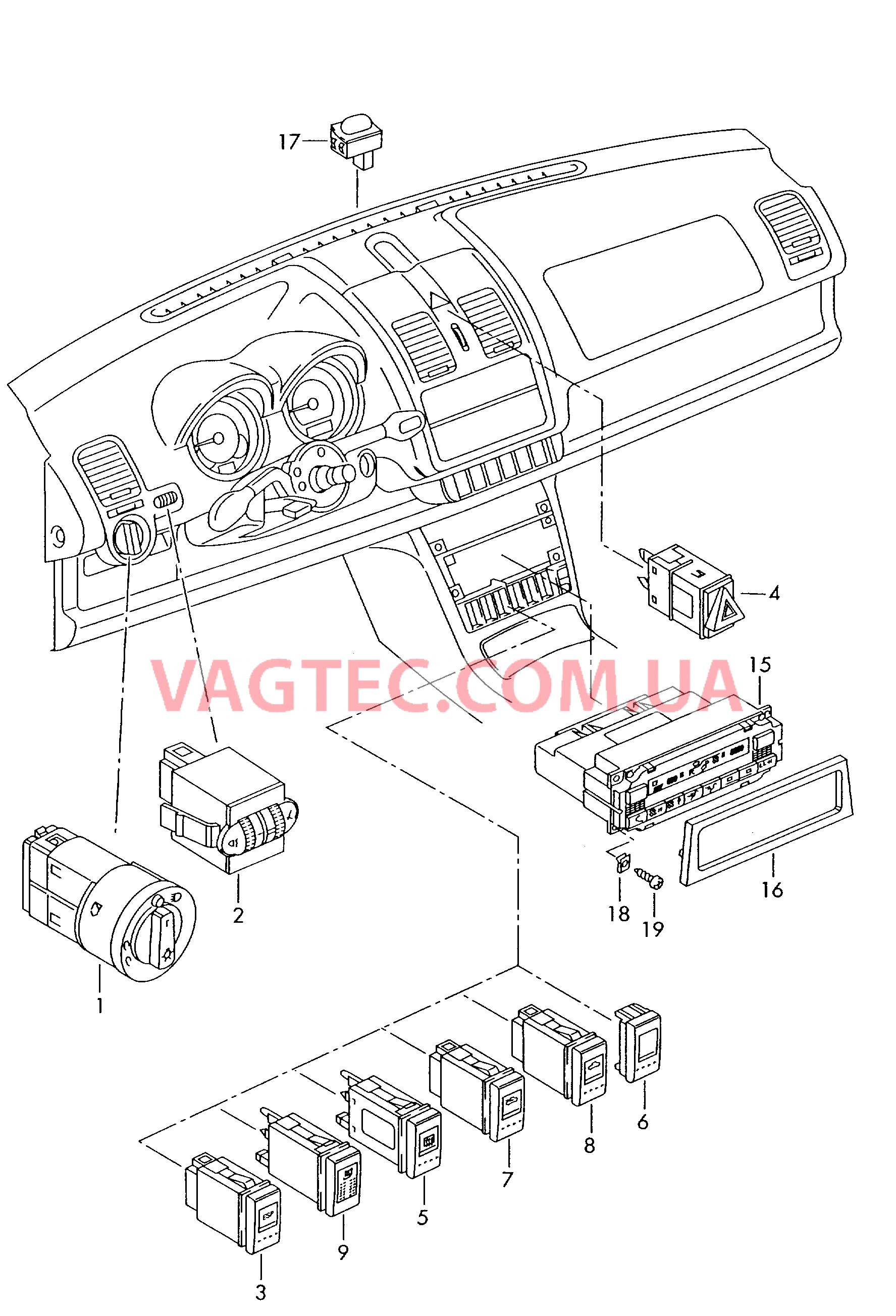 Выключатель в панели приборов БУ климатической установки  для VOLKSWAGEN Polo 2000-1