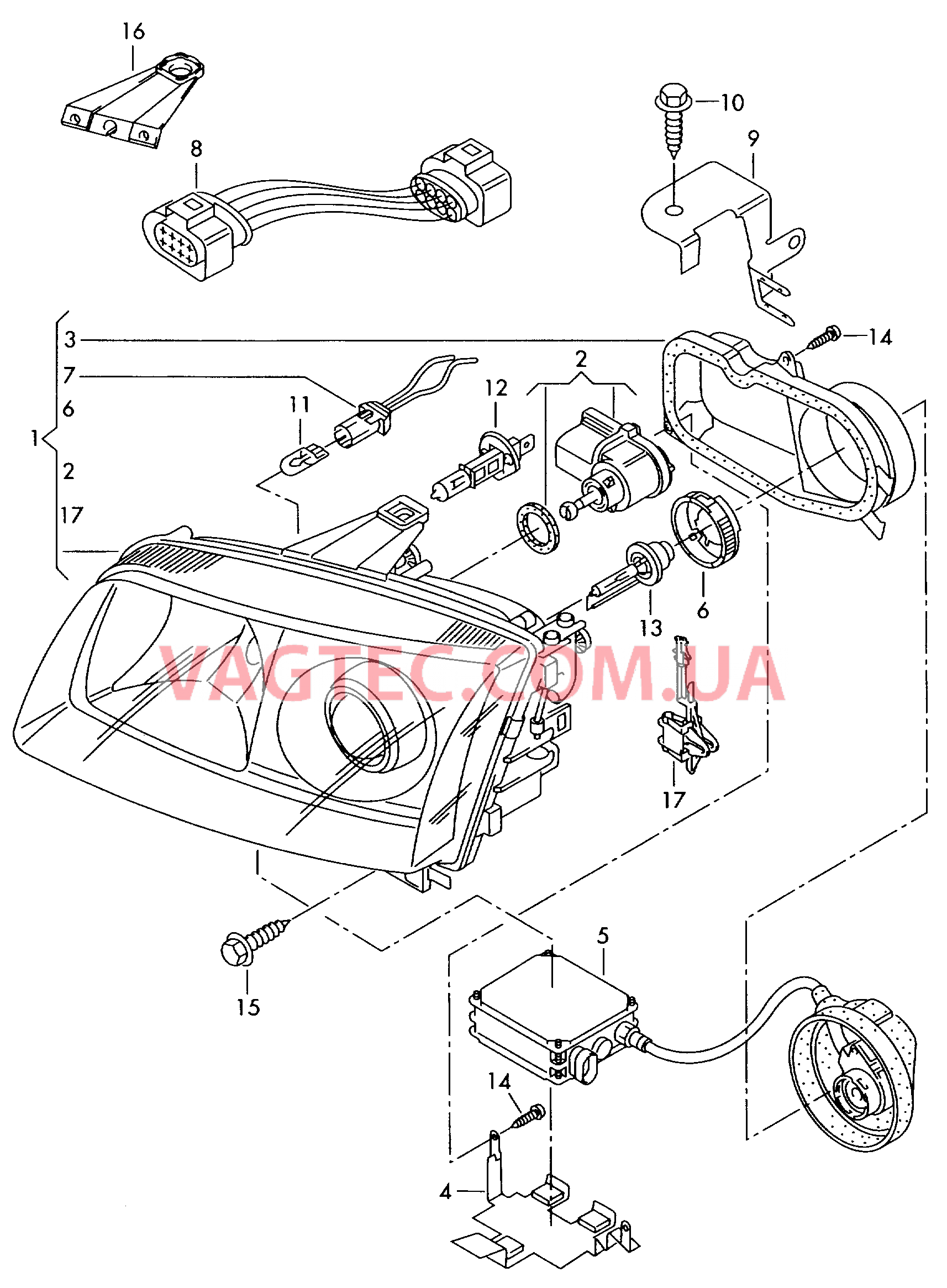 Двойная галогенная фара для газоразрядных ламп  для VOLKSWAGEN Polo 2002
