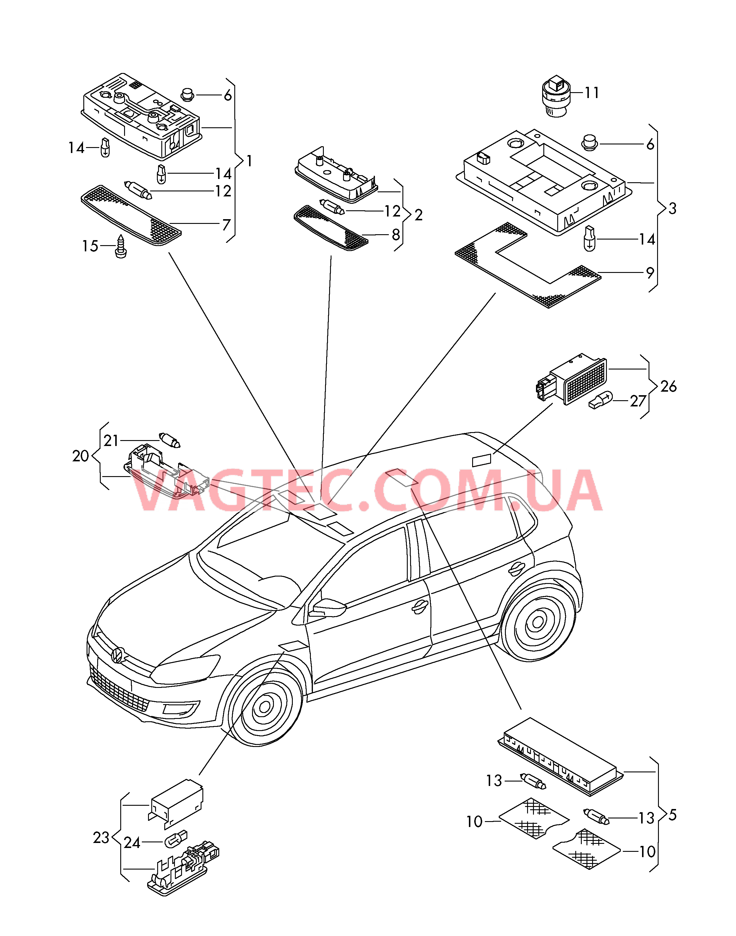 Плафон салона с фонар.д.чтения Косметическая лампа  для VOLKSWAGEN Polo 2013-2