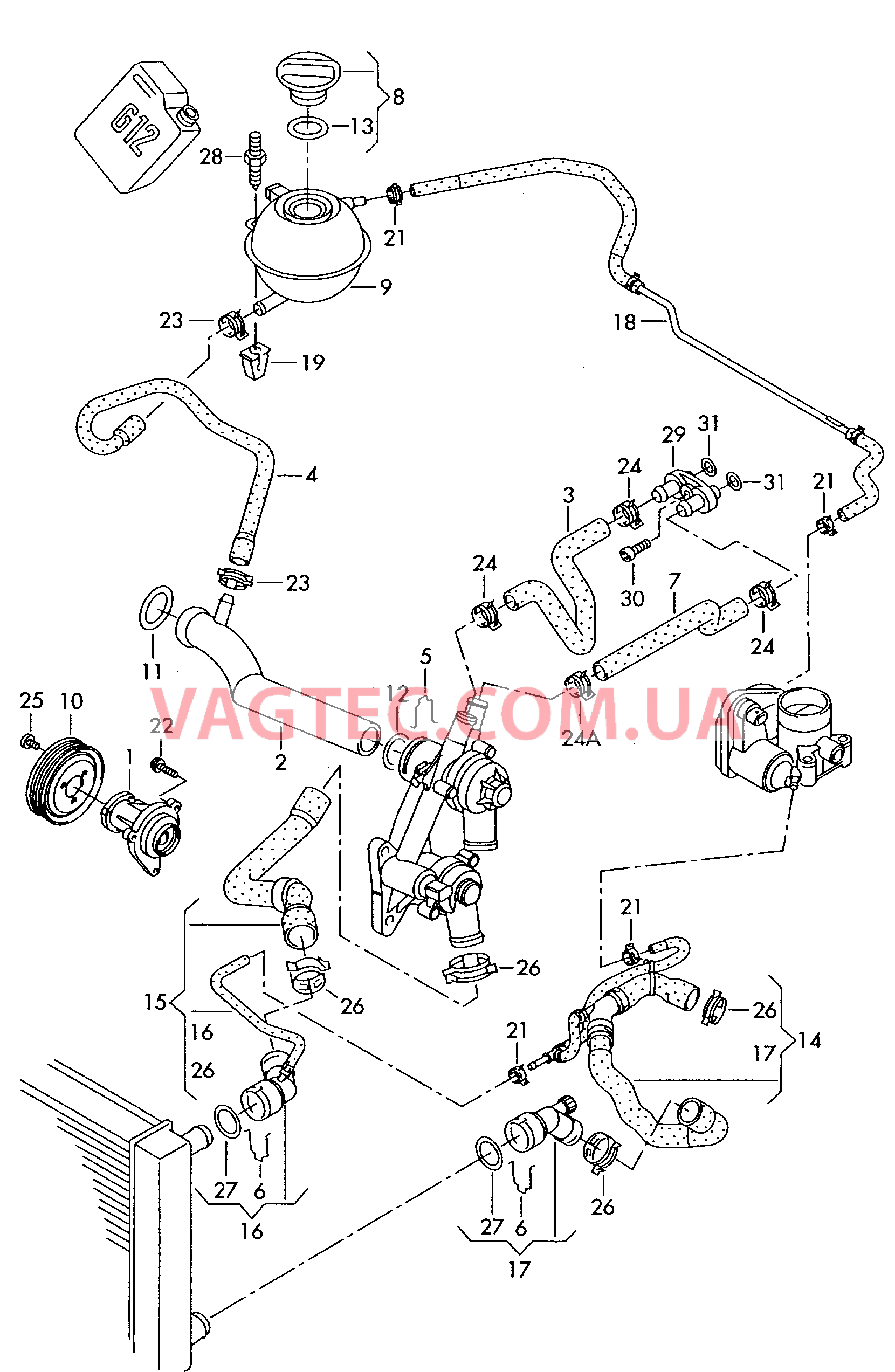 Насос системы охлаждения Шланги ОЖ и трубки Бачок, компенсационный  для VOLKSWAGEN Polo 2002-1