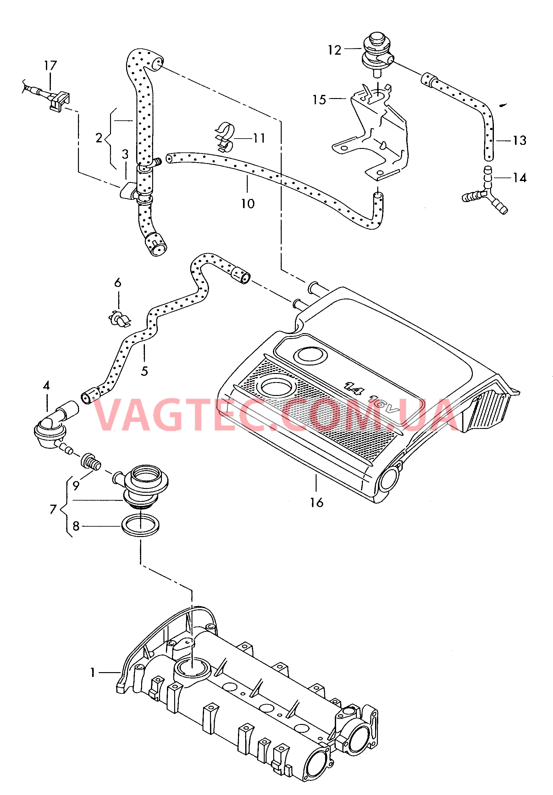Отдельные детали для дополнительного оснащения вентиляции каретра двиг-ля  для VOLKSWAGEN Polo 2004