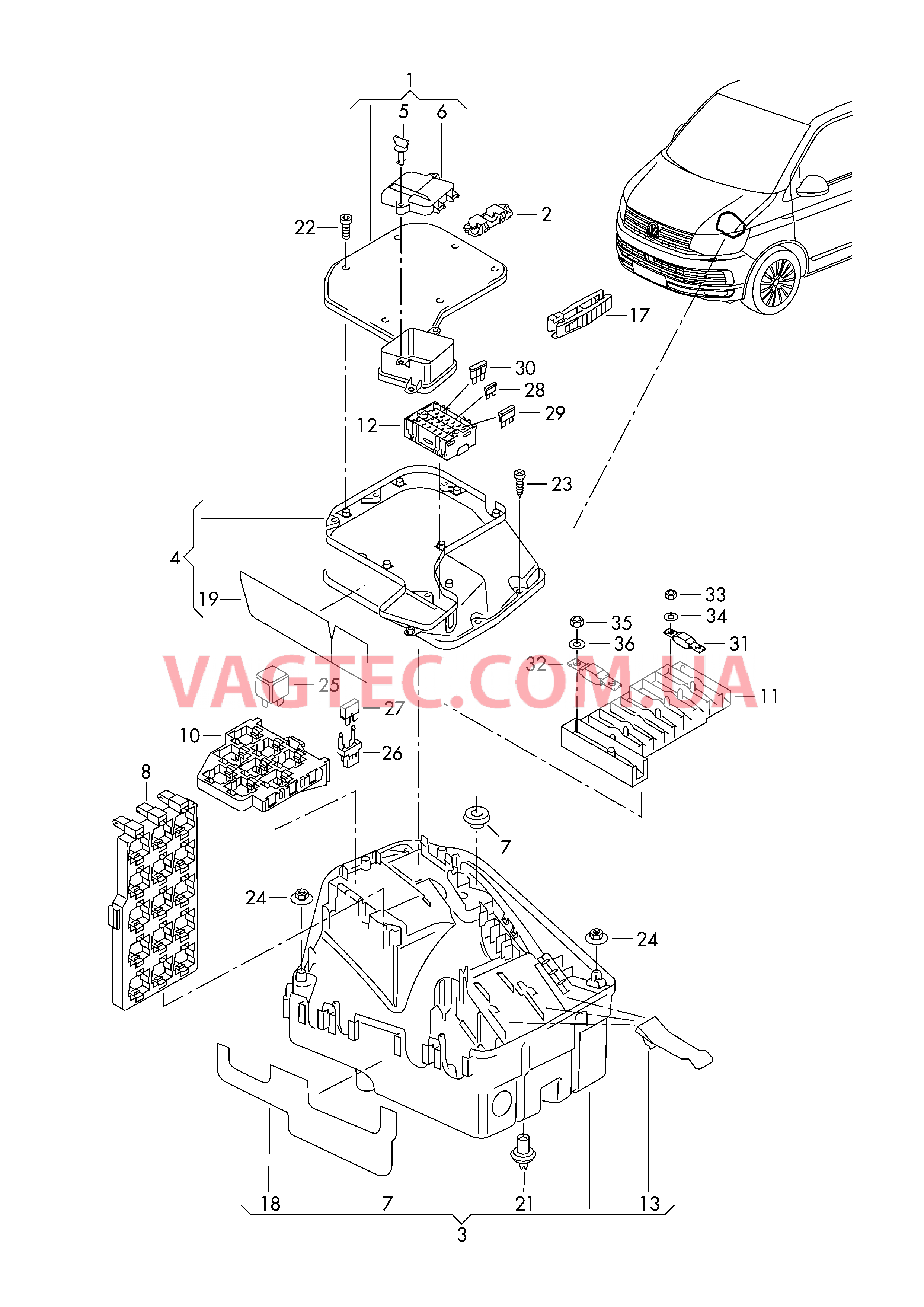 КОрпус коммутационного блока Колодка реле Гнездо для предохранителя Предохранители  для VOLKSWAGEN Transporter 2018