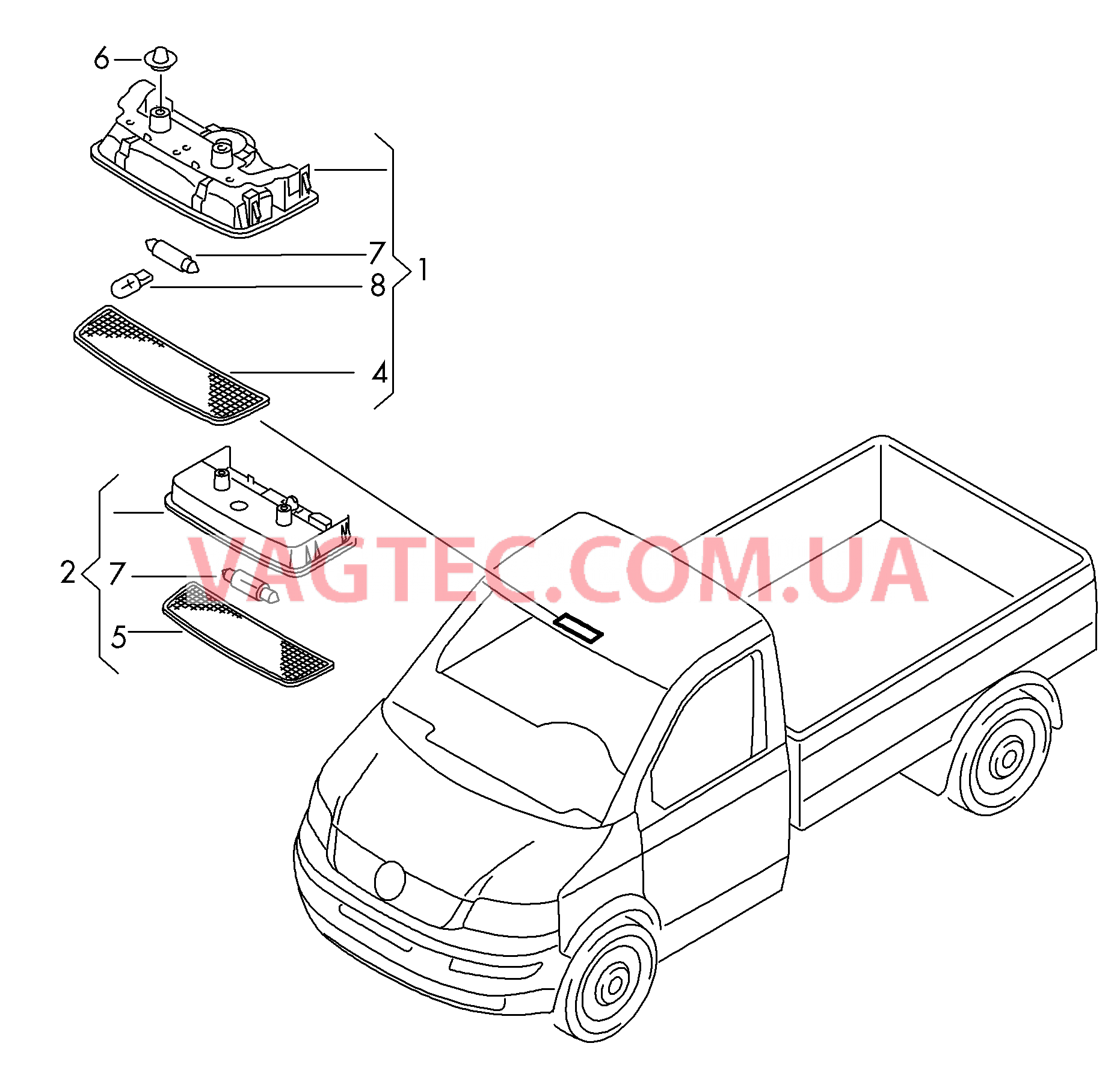 Плафон салона с фонар.д.чтения Подсветка порогов  для VOLKSWAGEN Transporter 2013-1