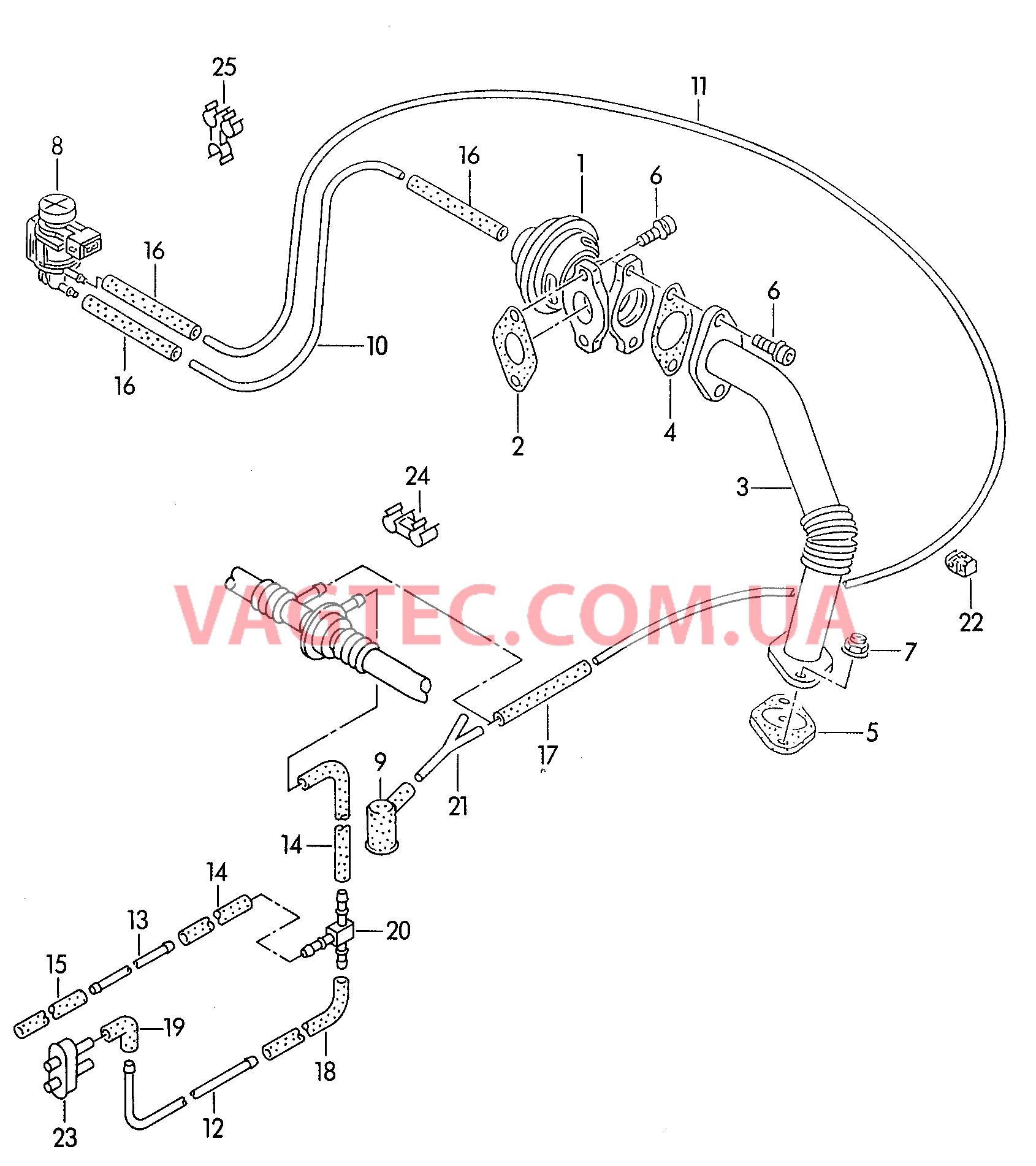 Вакуумная система Рециркуляция ОГ  для VOLKSWAGEN Transporter 2001