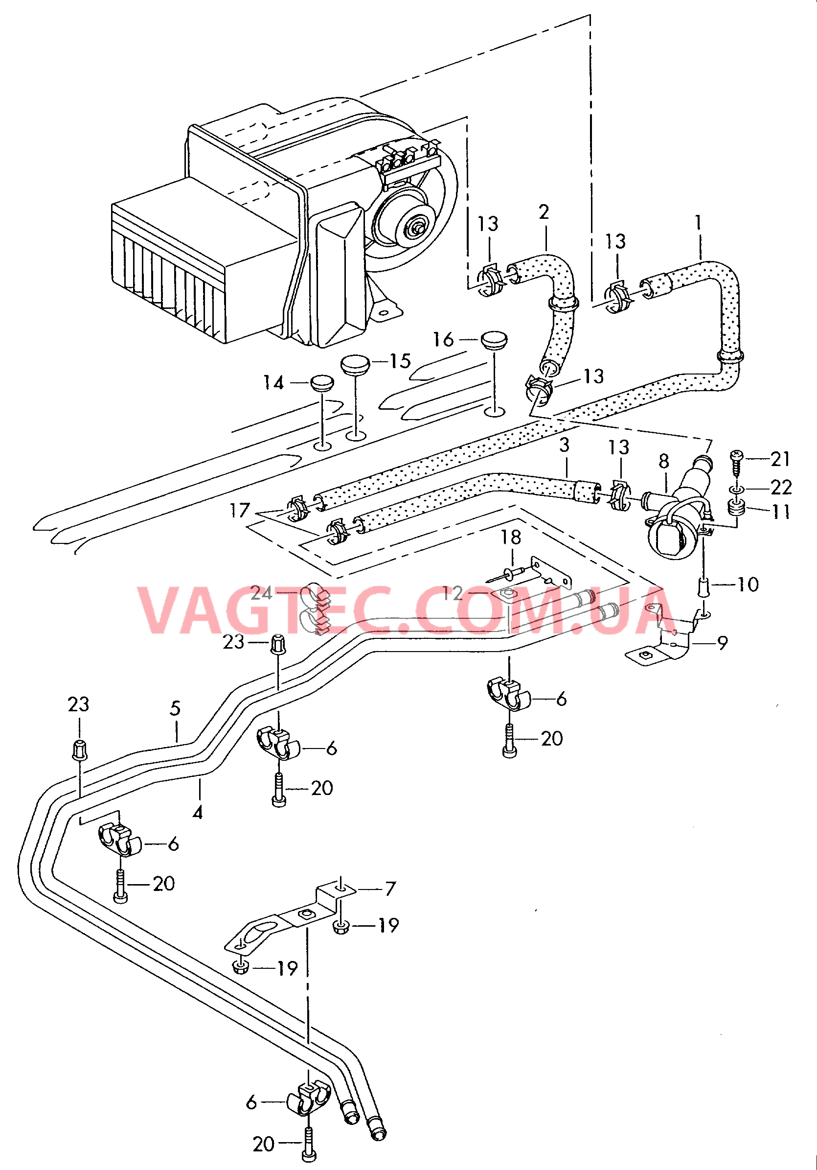 Отопление дополнительное в салоне  Шланги ОЖ и трубки  для VOLKSWAGEN Transporter 2010-3