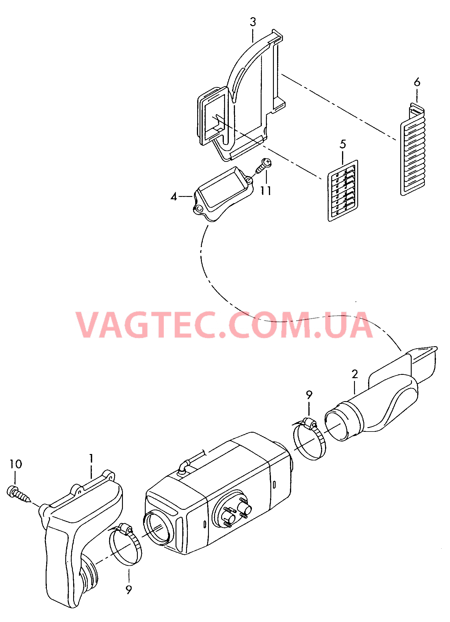 Автономный отопитель Воздуховод  для VOLKSWAGEN Transporter 2010-3