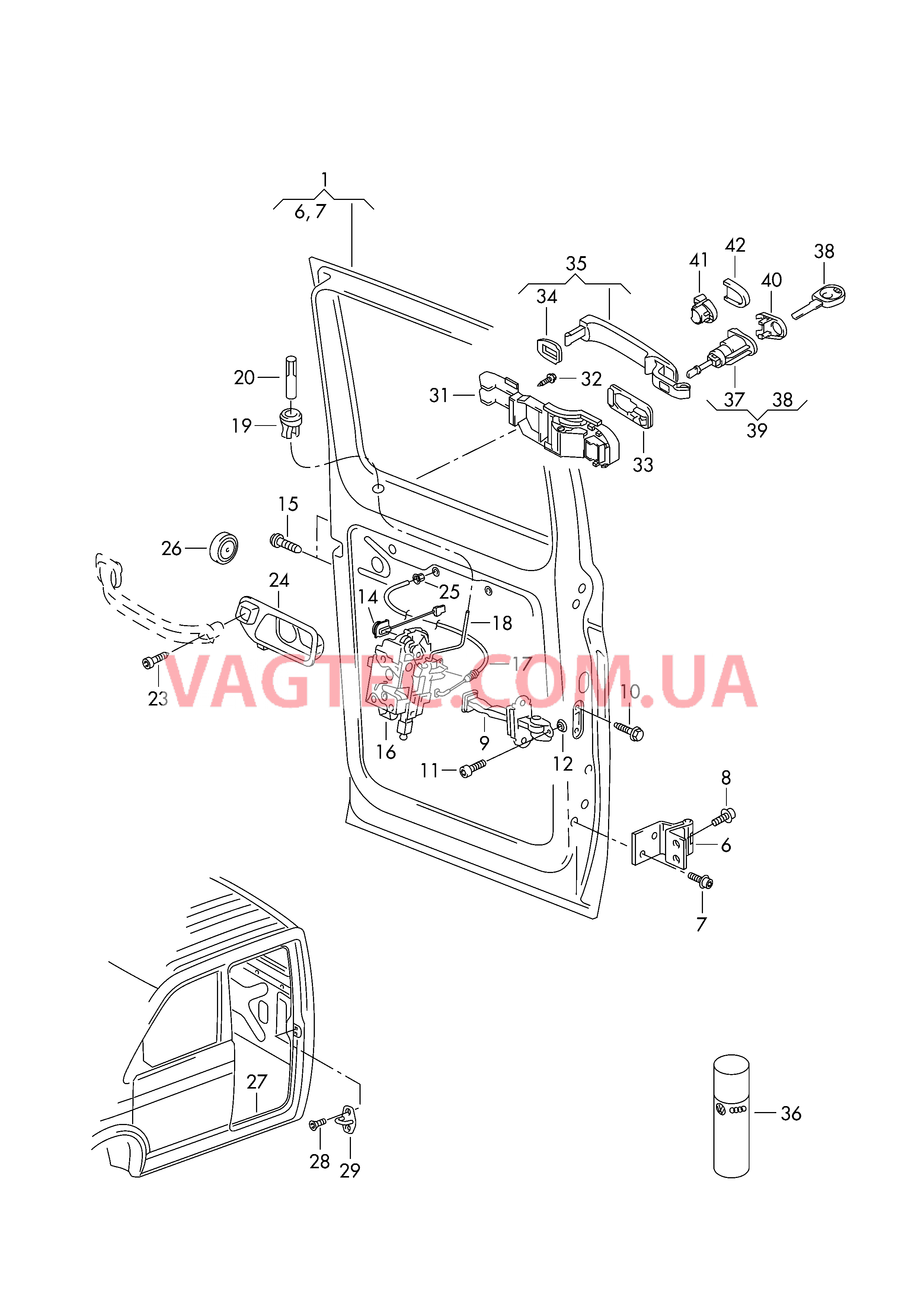 Дверь кабины Замок двери Рычаг привода дверного замка Уплотнитель двери Ручка двери снаружи  для VOLKSWAGEN Transporter 2003-2