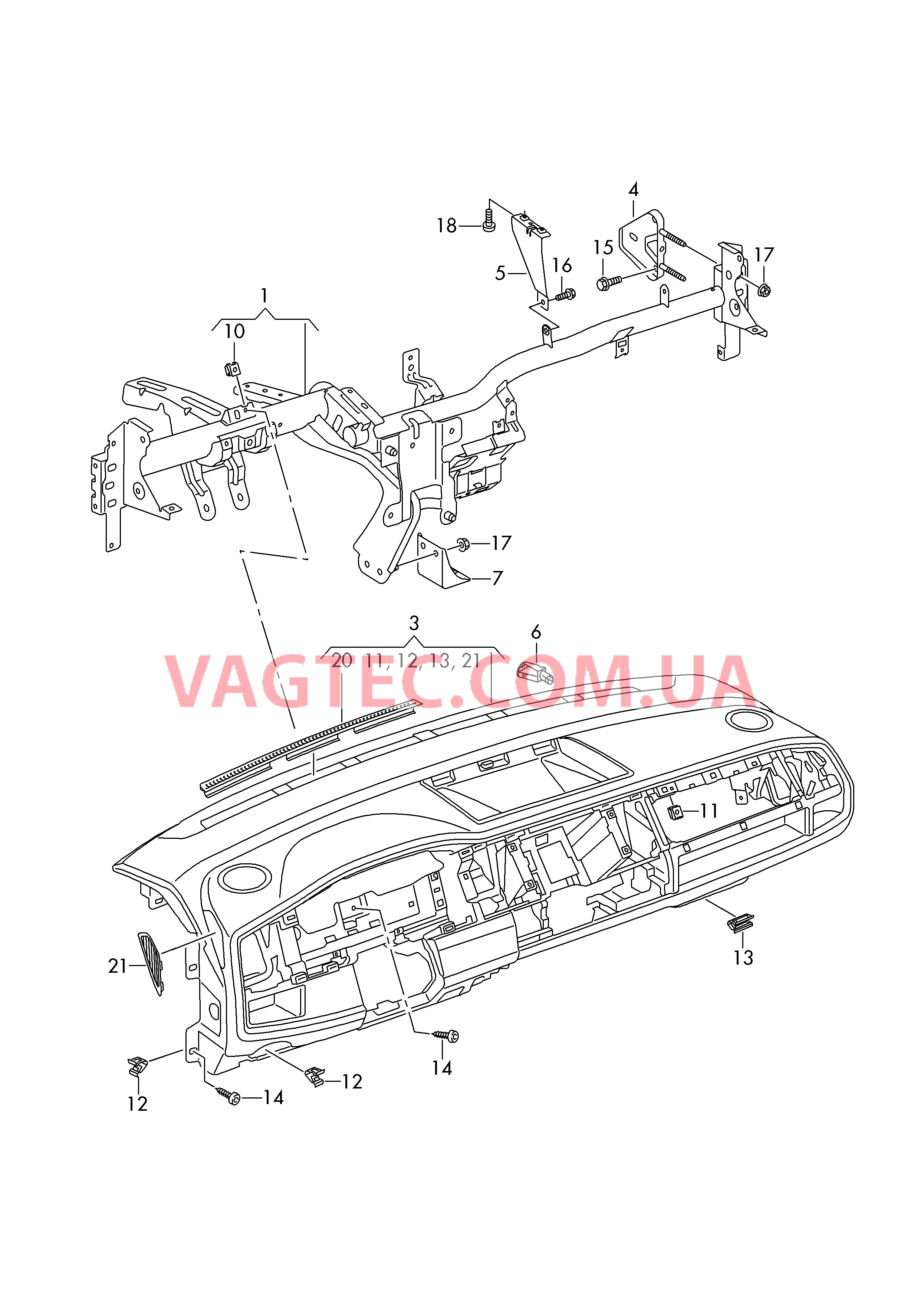 Поперечина передней панели Панель приборов Крепёжные детали  для VOLKSWAGEN Transporter 2018-1