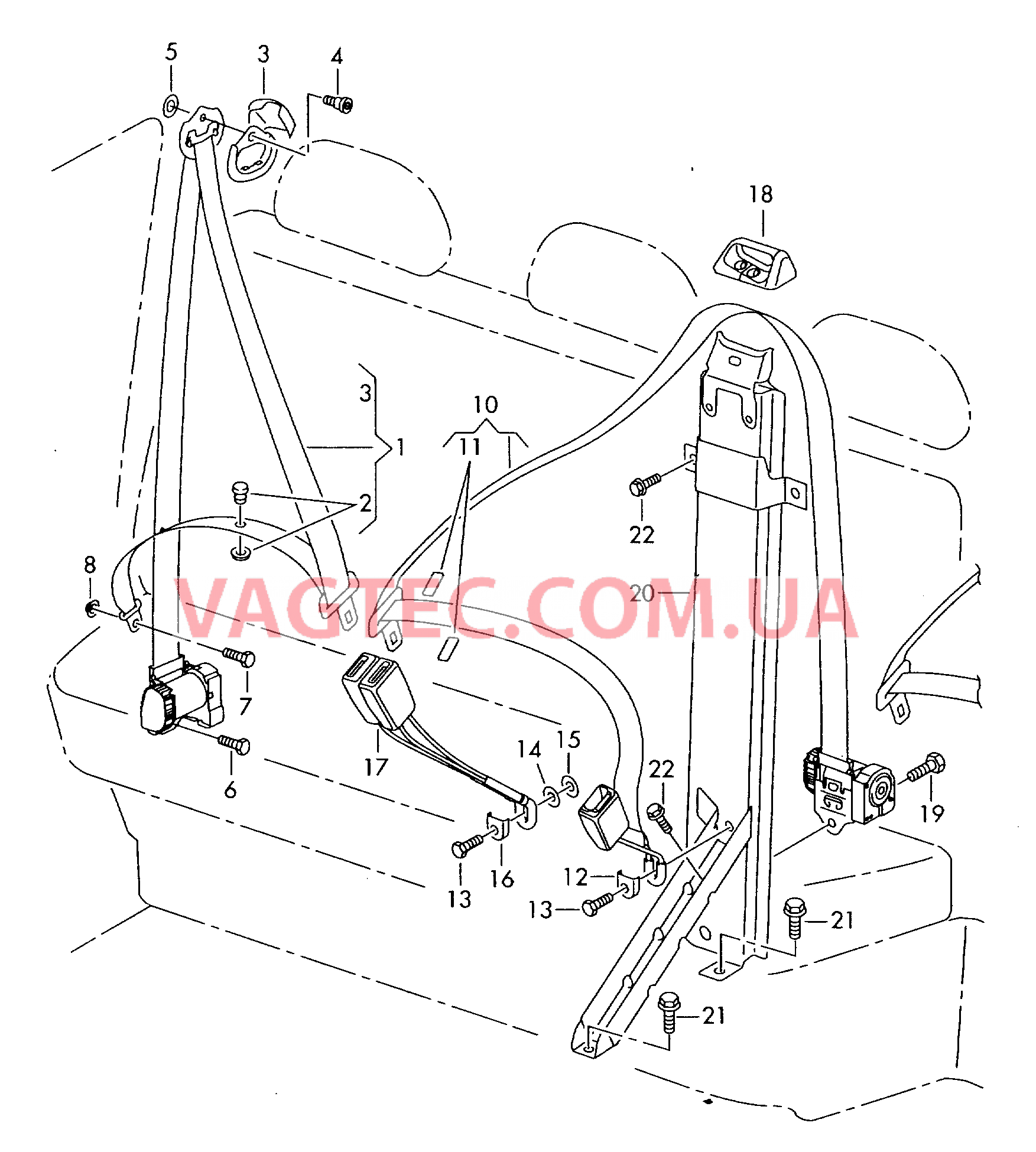 Трехточечн. ремень безопасн.  для VOLKSWAGEN Transporter 2017-1