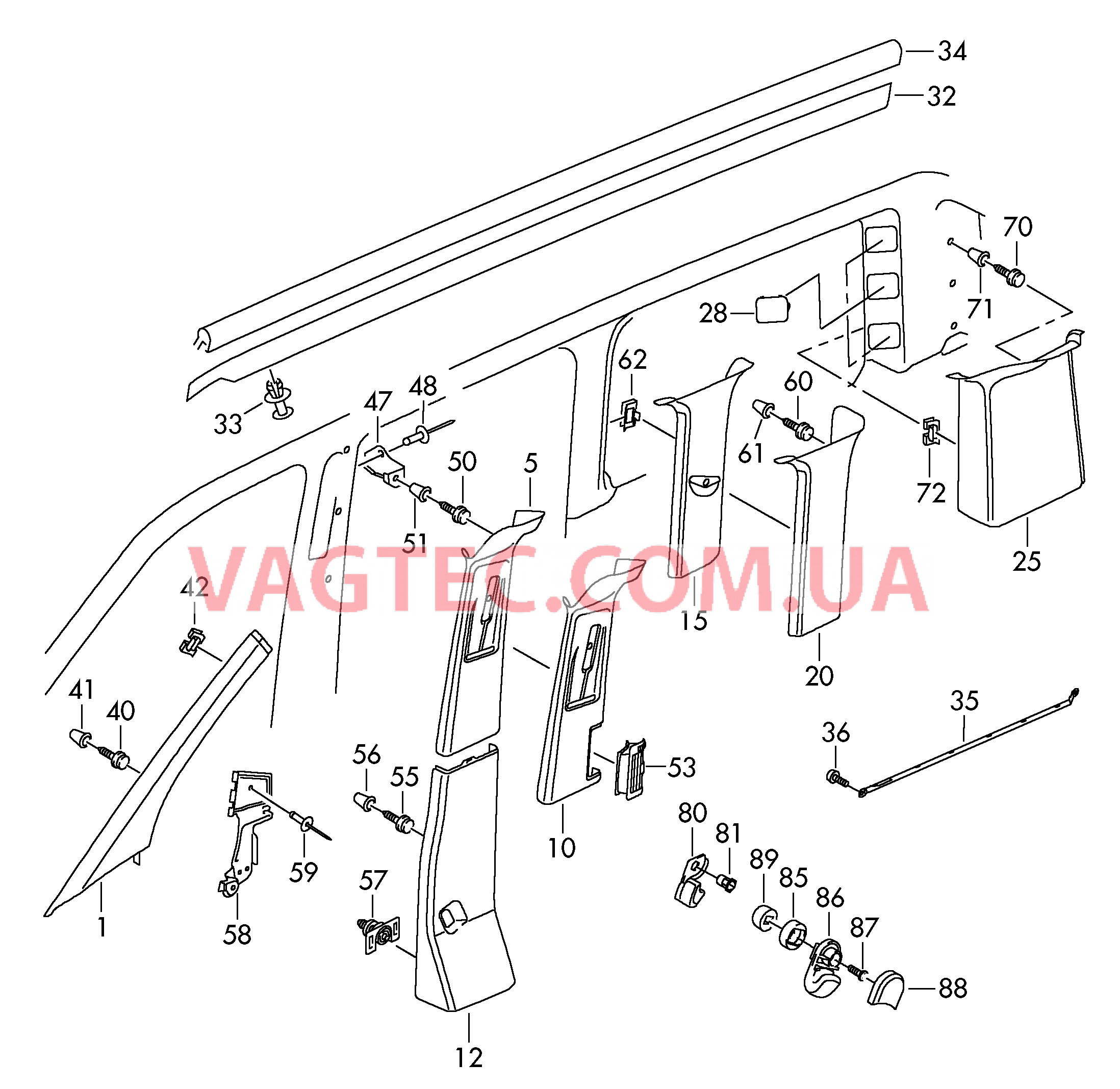 Облицовка стойки  F             >> 7H-9-090 000* для VOLKSWAGEN Transporter 2010