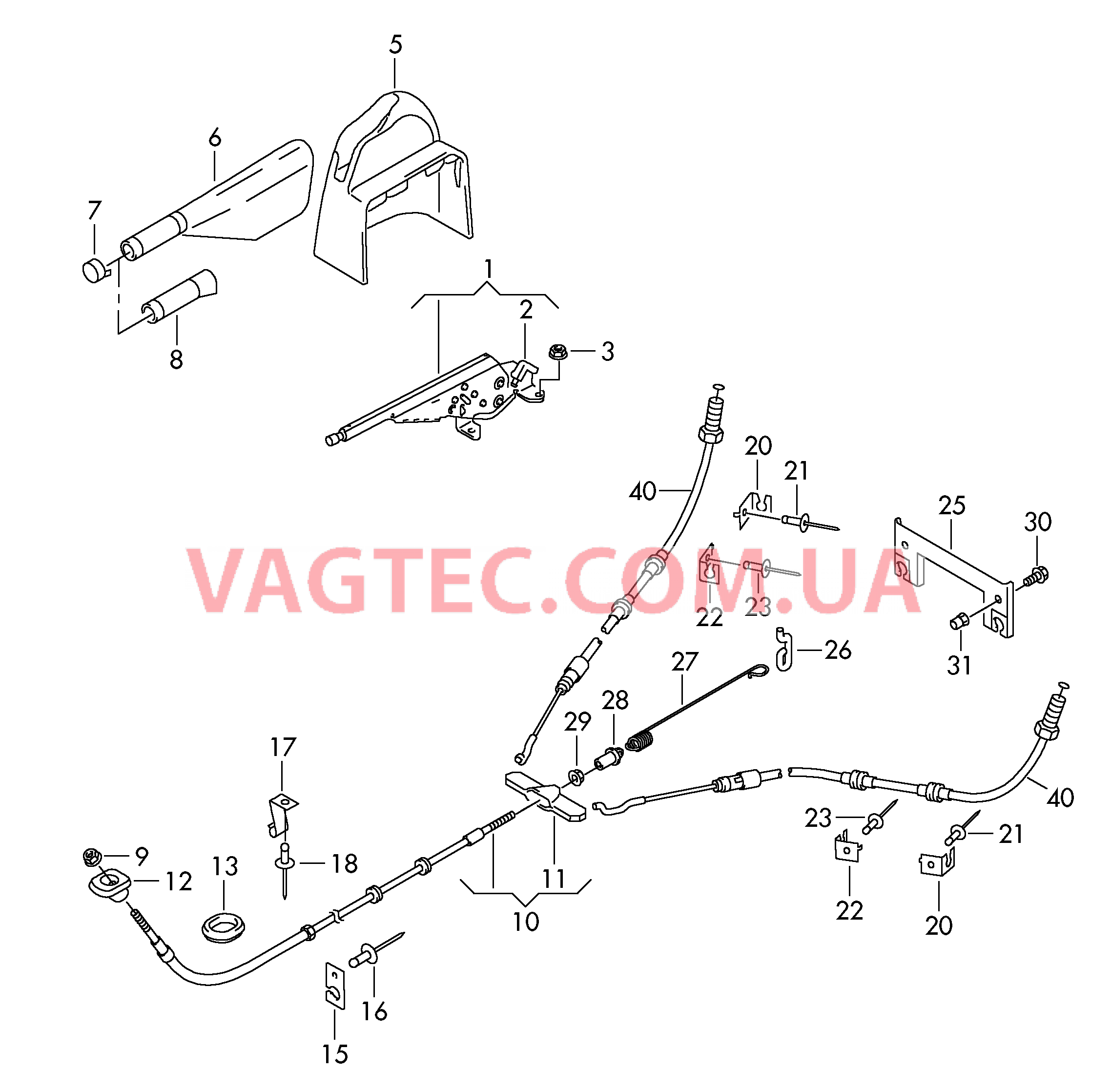 Рычаг стояночного тормоза  F             >> 7J-4-041 000* для VOLKSWAGEN Transporter 2003-2