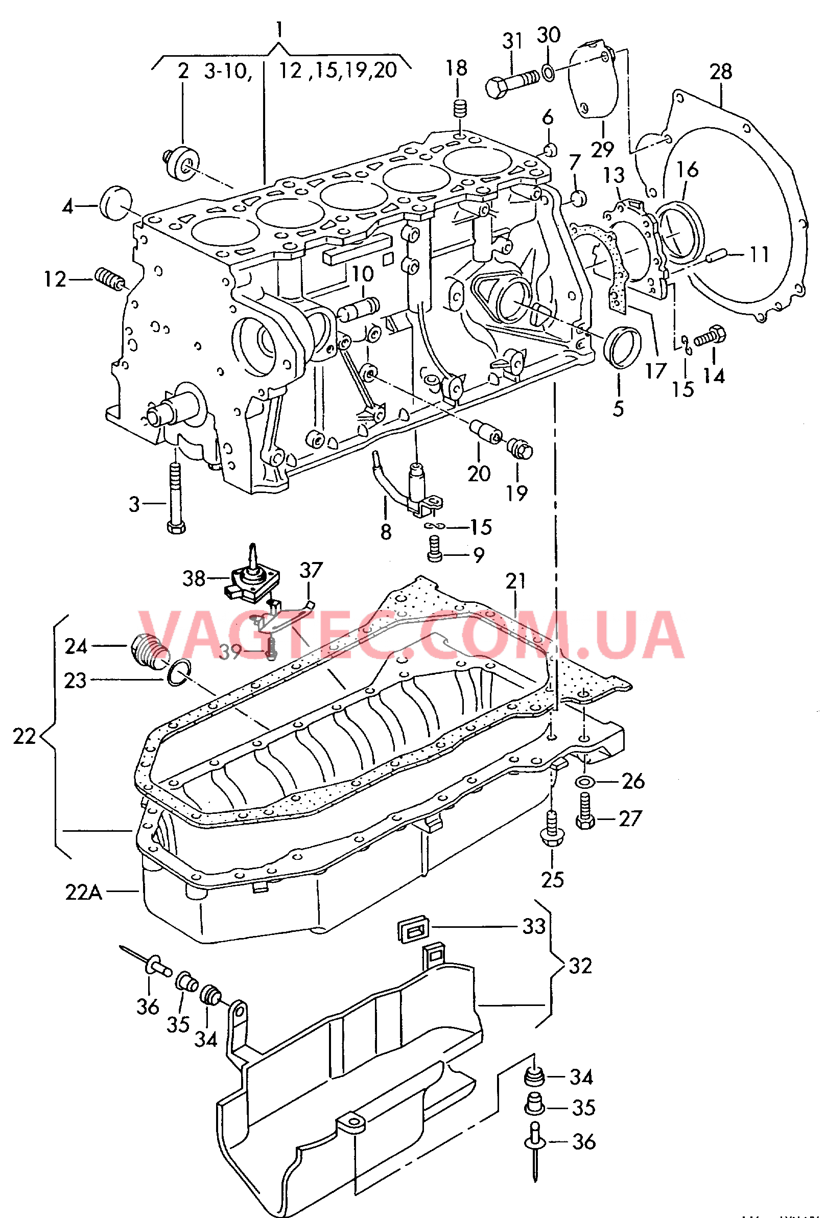 Блок цилиндров с поршнями Масляный поддон  для VOLKSWAGEN Transporter 2000