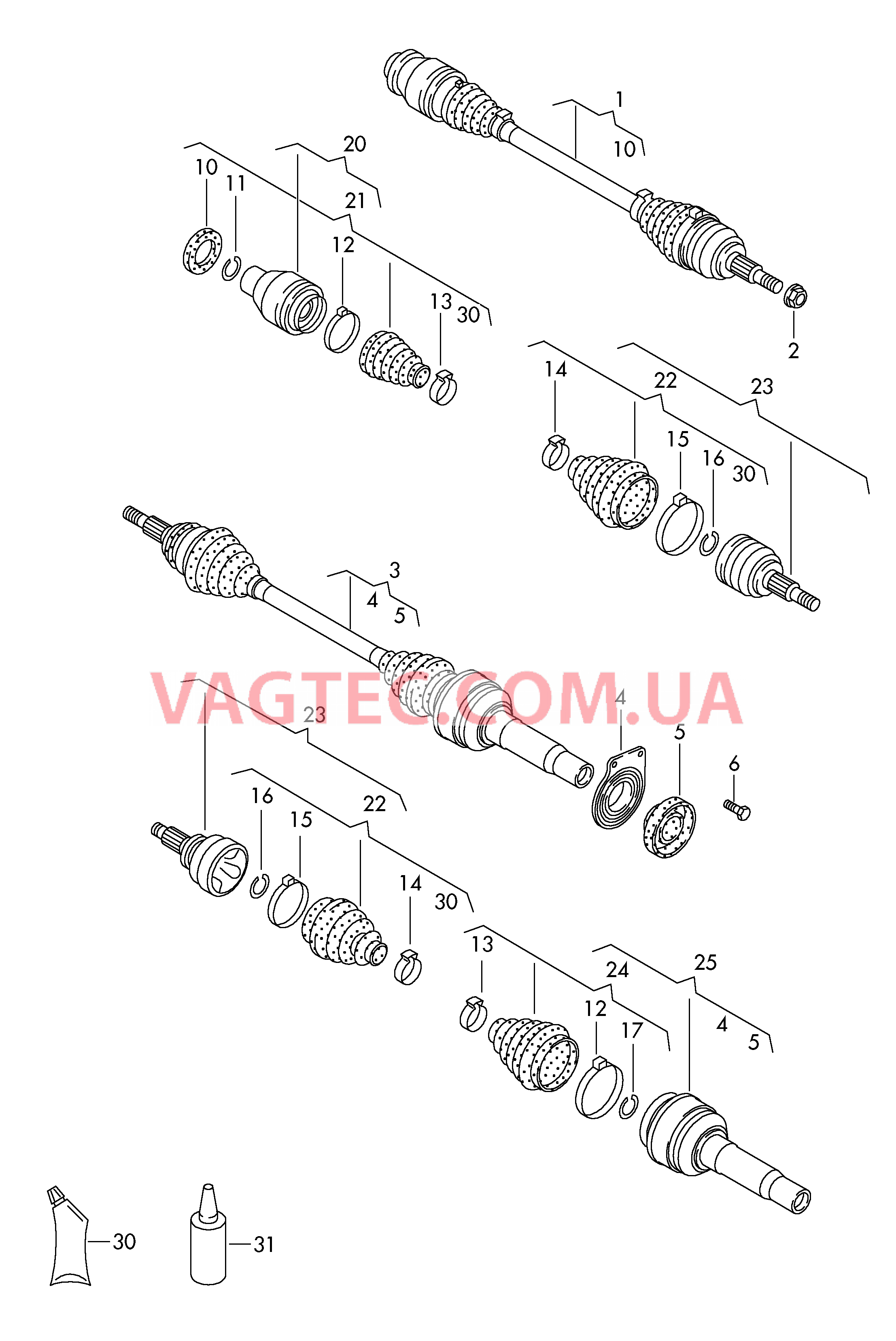 Приводной вал для 6-ступен. механической КП  для VOLKSWAGEN Transporter 2012