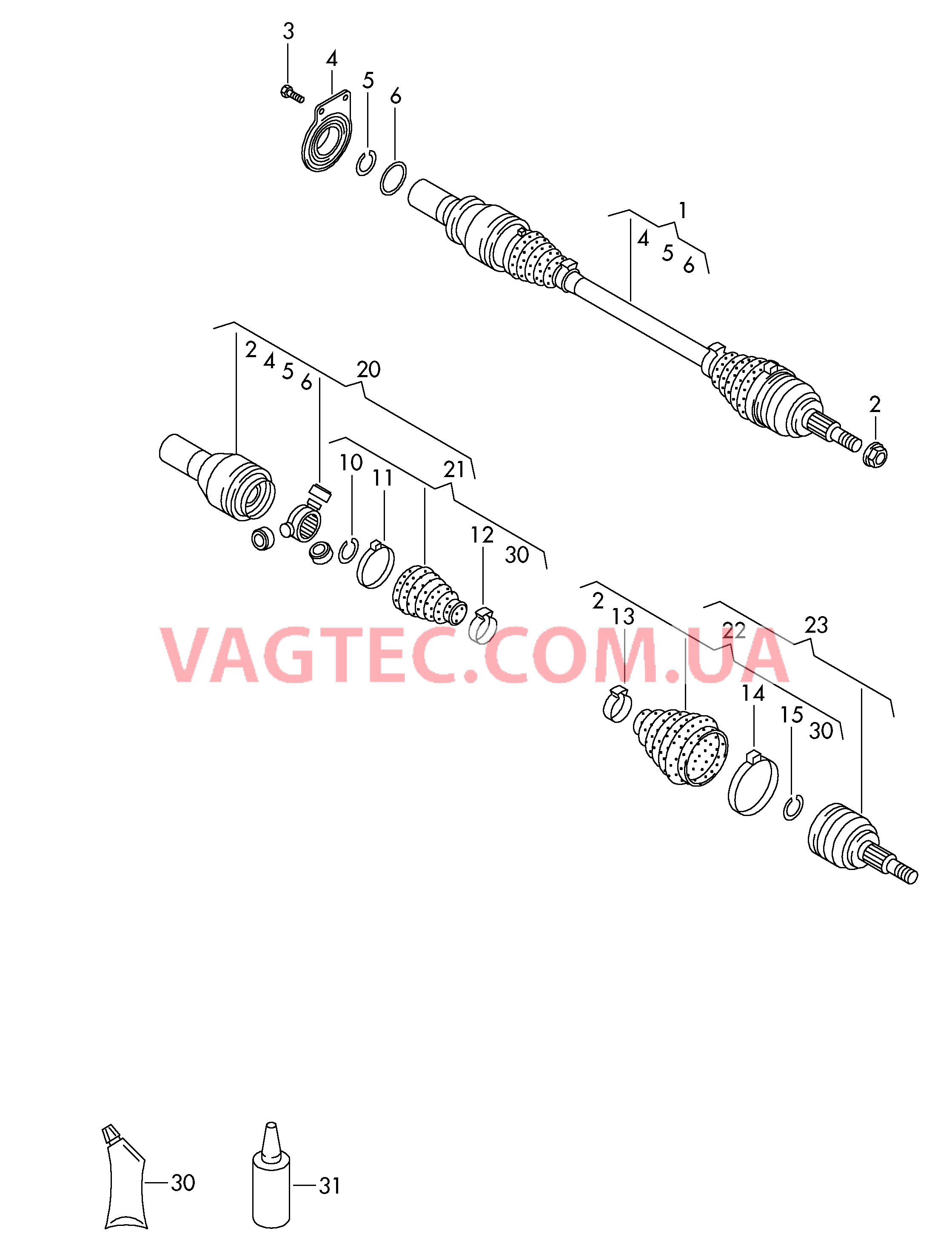 Приводной вал для 7-ступ. КП DSG  для VOLKSWAGEN Transporter 2017-1