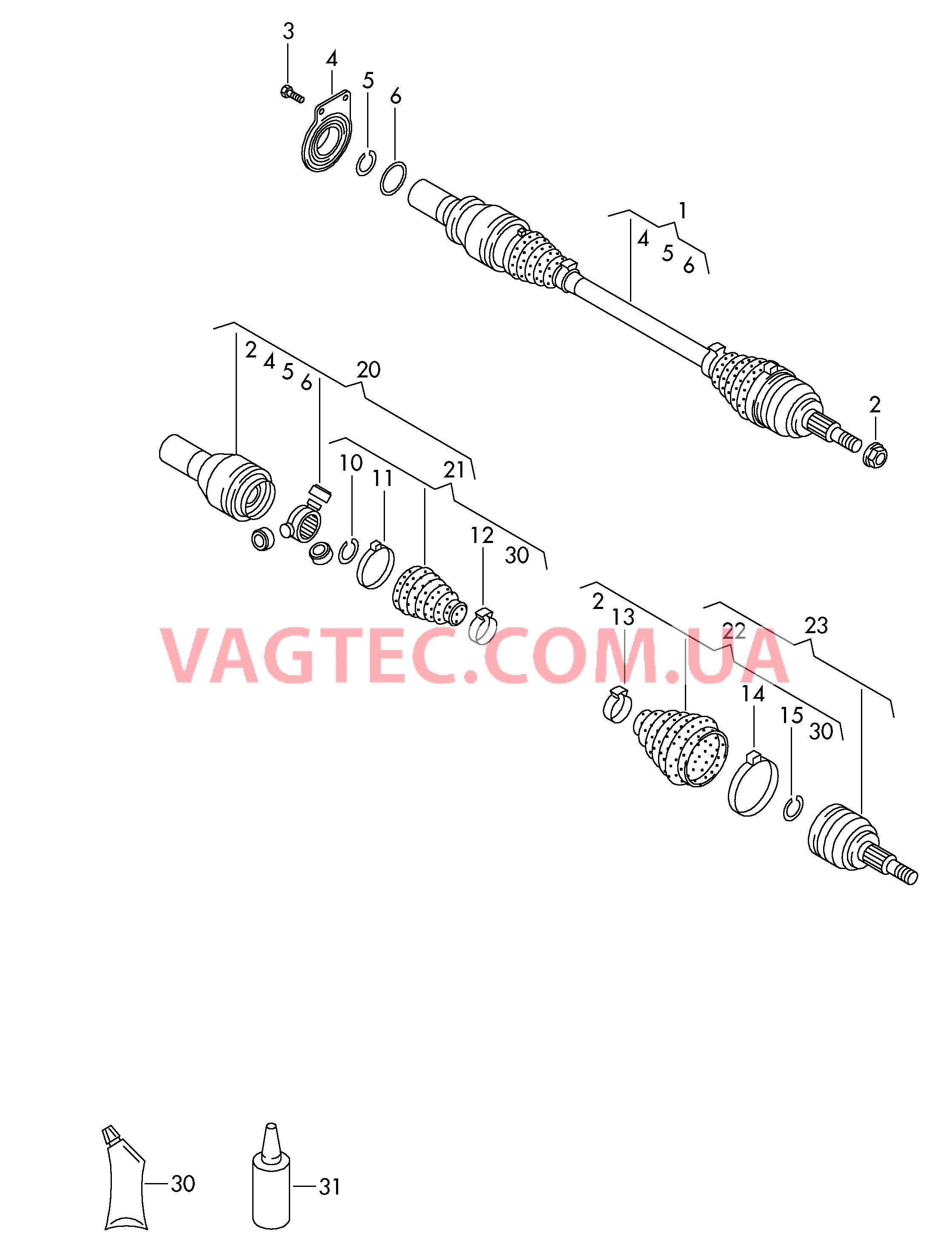 Приводной вал для 7-ступ. КП DSG  для VOLKSWAGEN Transporter 2010-2