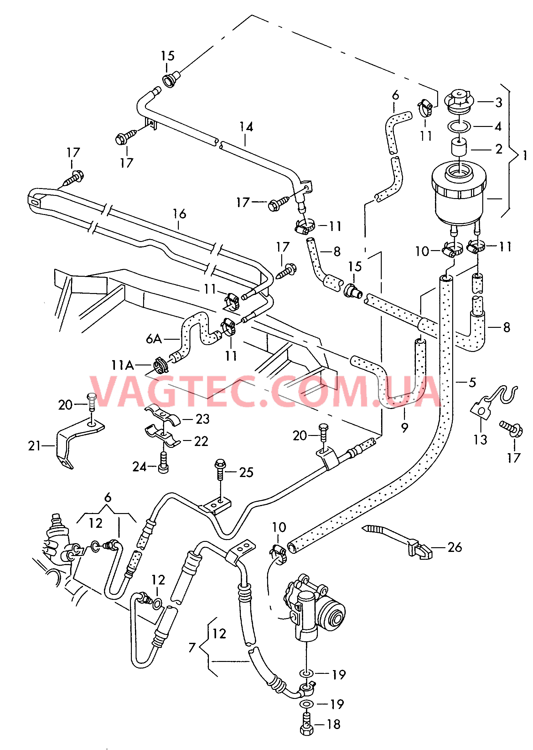 Масляный бачок с соединительными деталями, шлангами  для ГУРа  для VOLKSWAGEN Transporter 2001