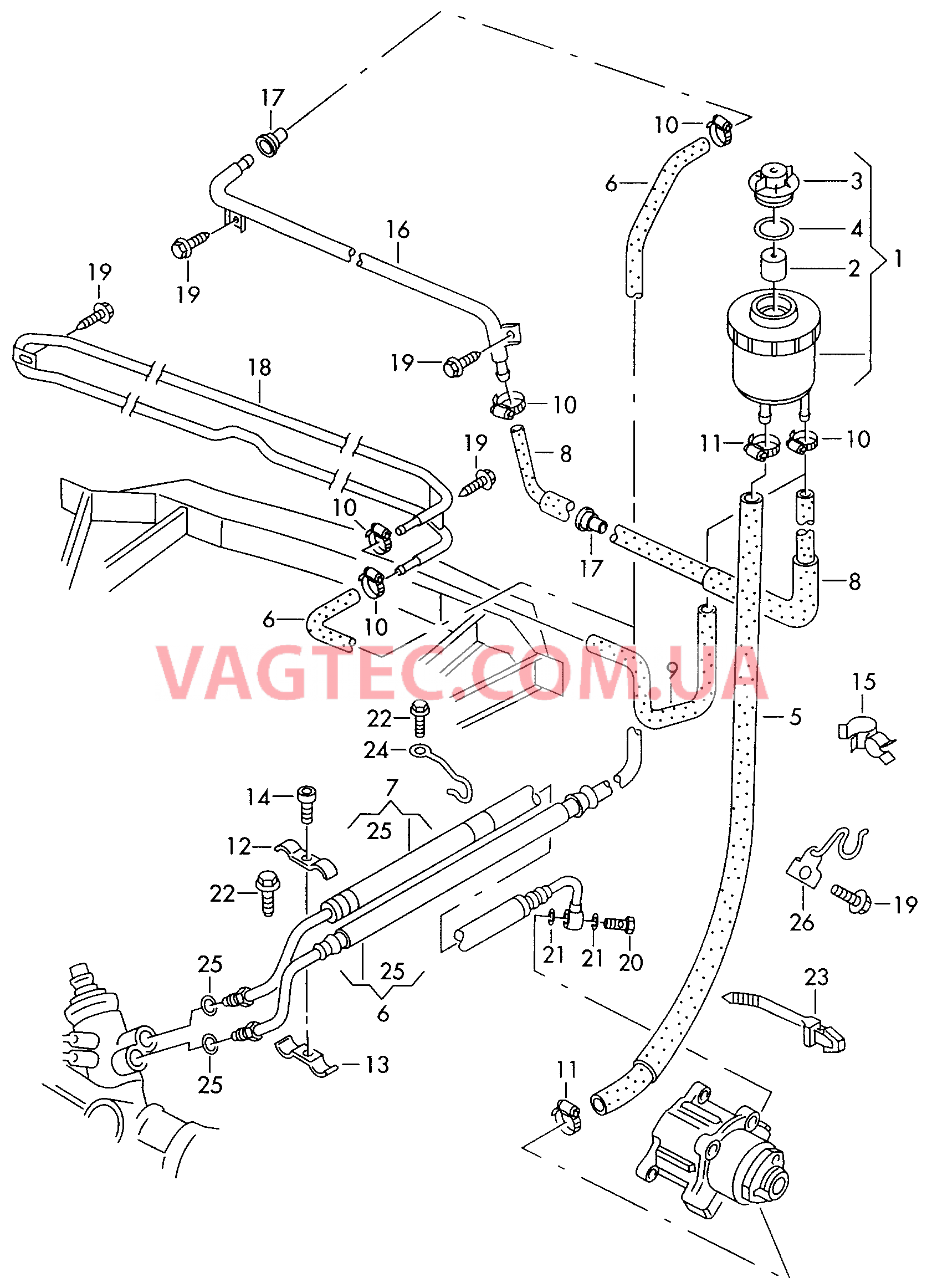 Масляный бачок с соединительными деталями, шлангами  для ГУРа  для VOLKSWAGEN Transporter 2000