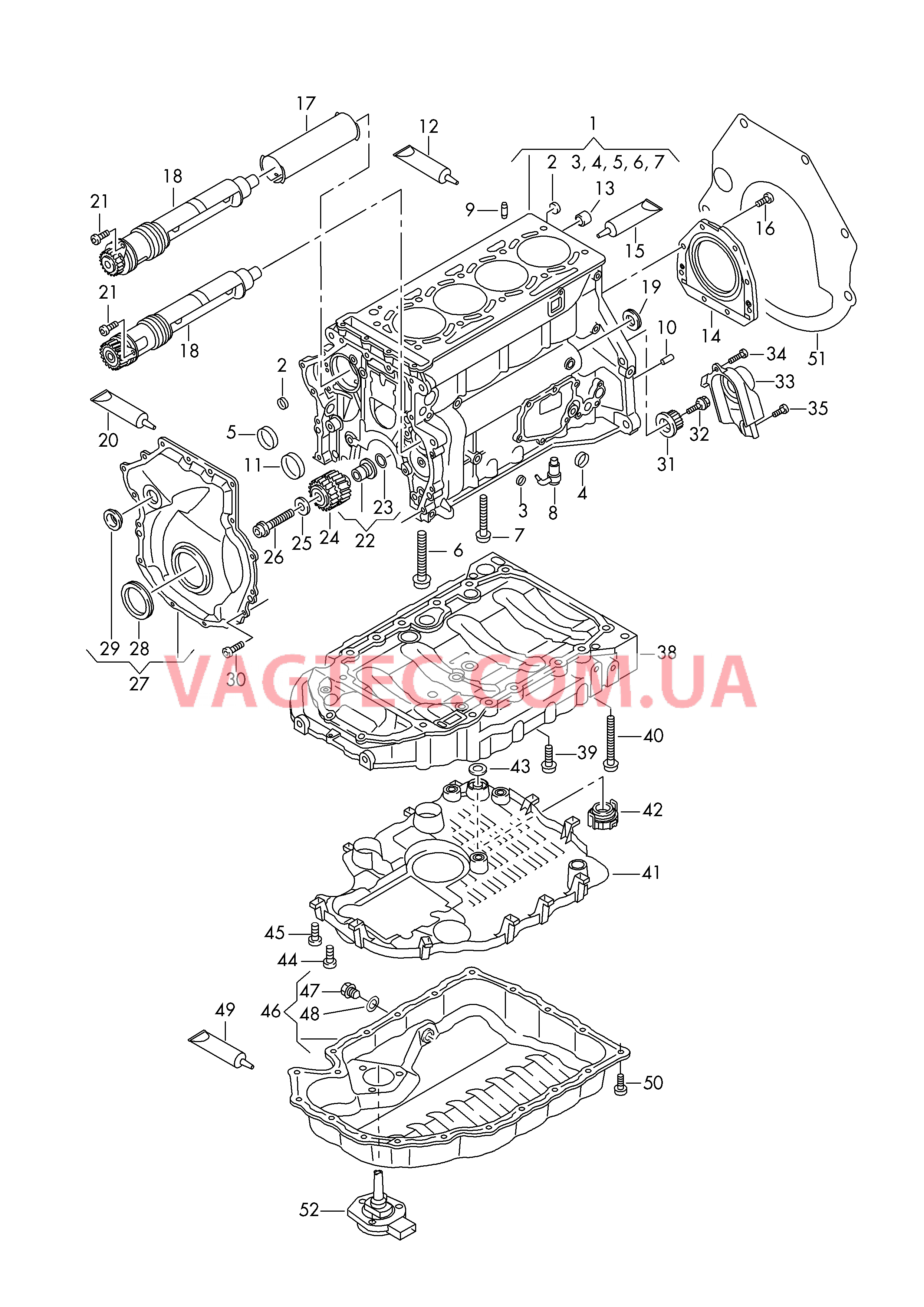 Блок цилиндров Масляный поддон Вал, балансирный  для VOLKSWAGEN Transporter 2017-1