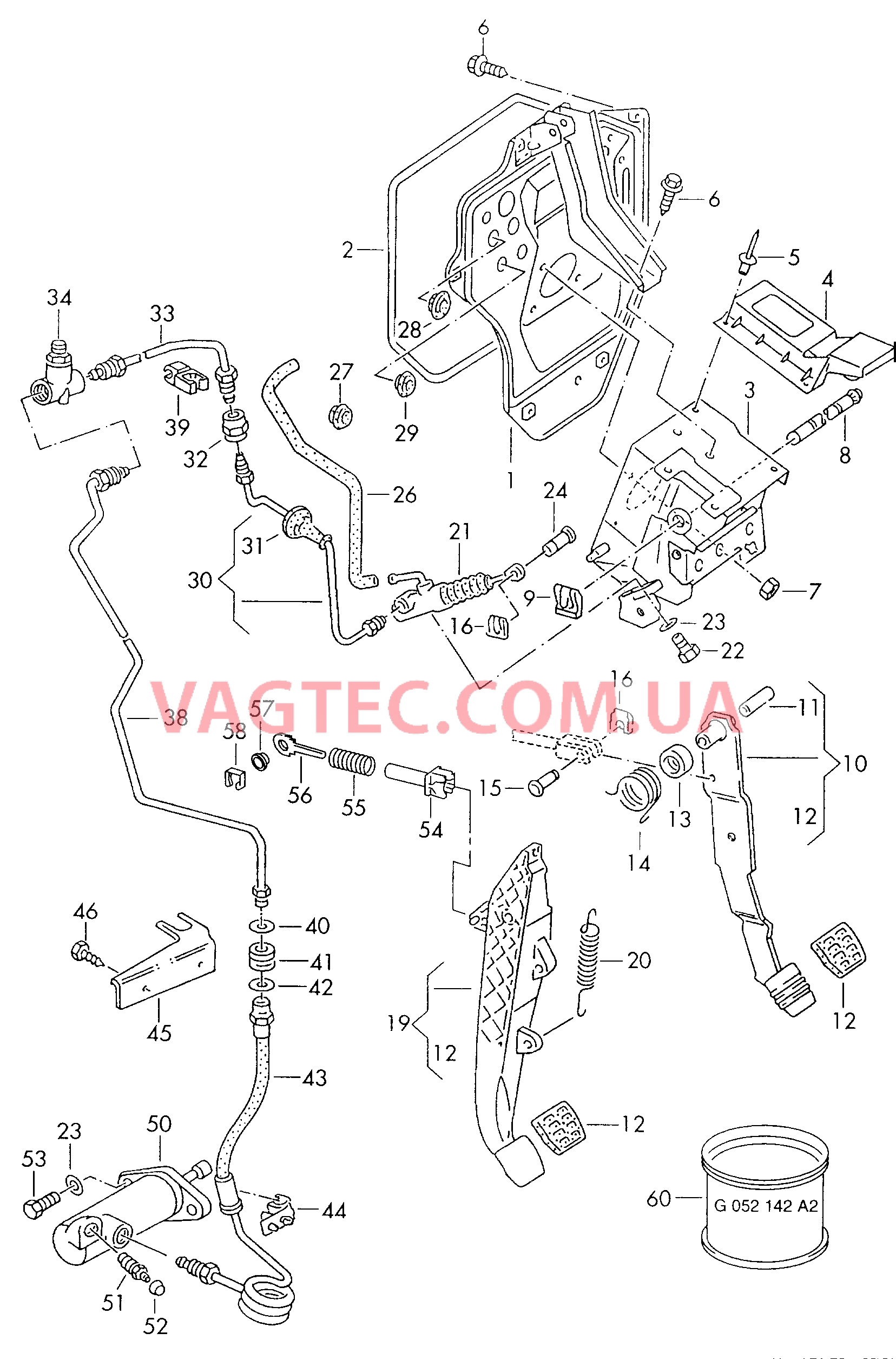 Педальный механизм привода тормозного механизма и сцепления  для VOLKSWAGEN Transporter 2001