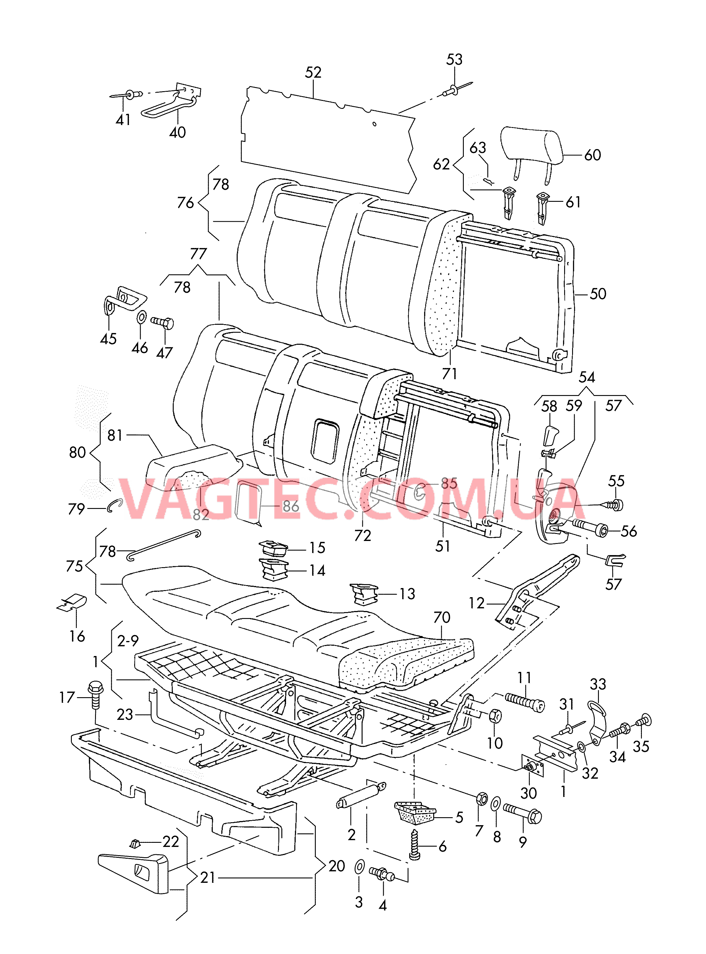 Сиденье и спинка для трехместного сиденья  для VOLKSWAGEN Transporter 2000