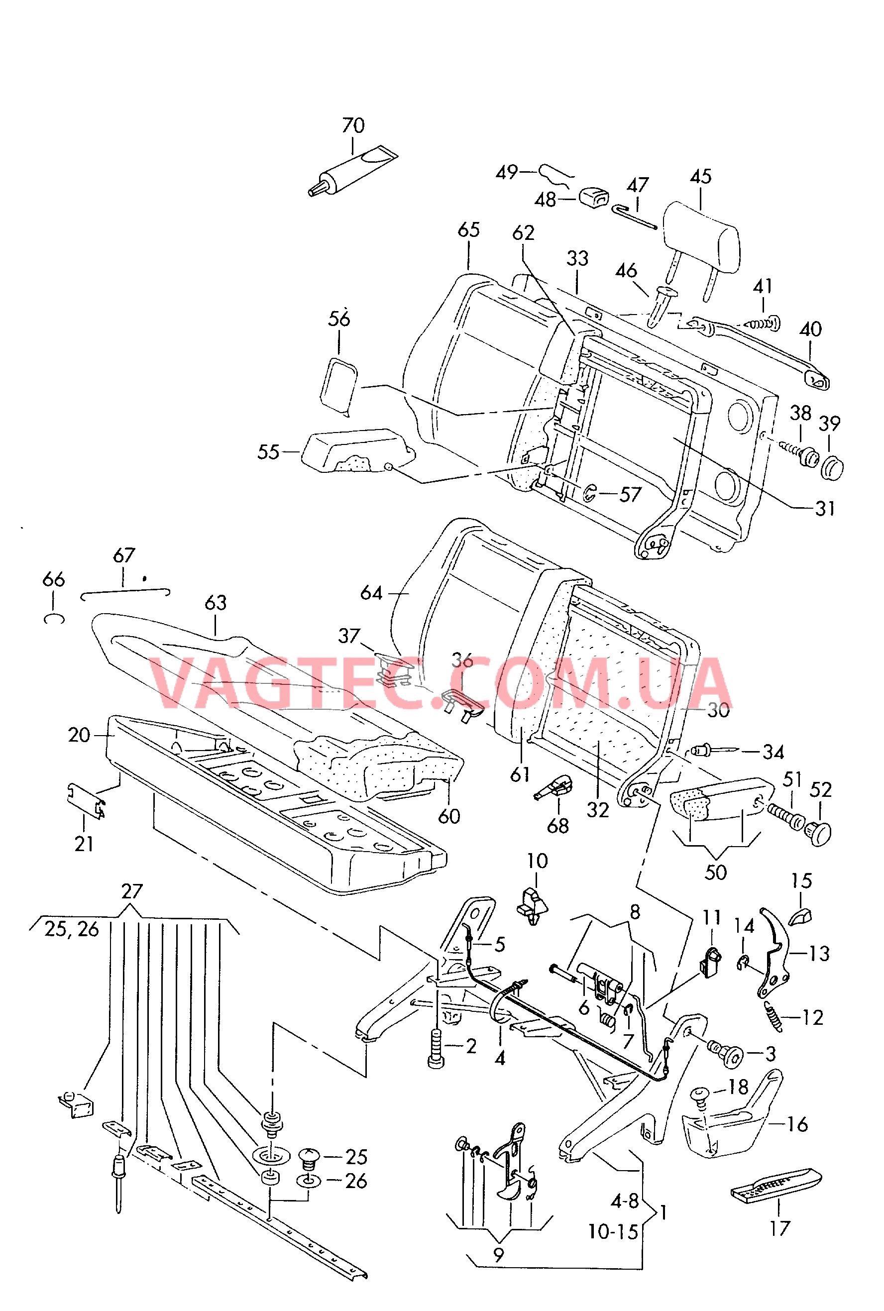 Cиденье многоместное для салона  для VOLKSWAGEN Transporter 2001