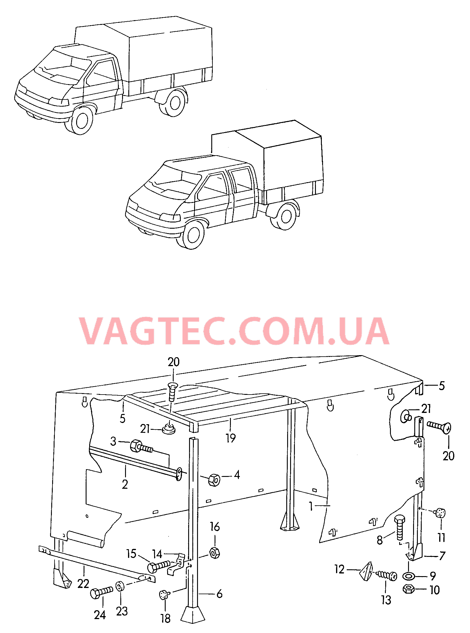 Каркас складной крыши с тентом и деталями крепления  для VOLKSWAGEN Transporter 2000