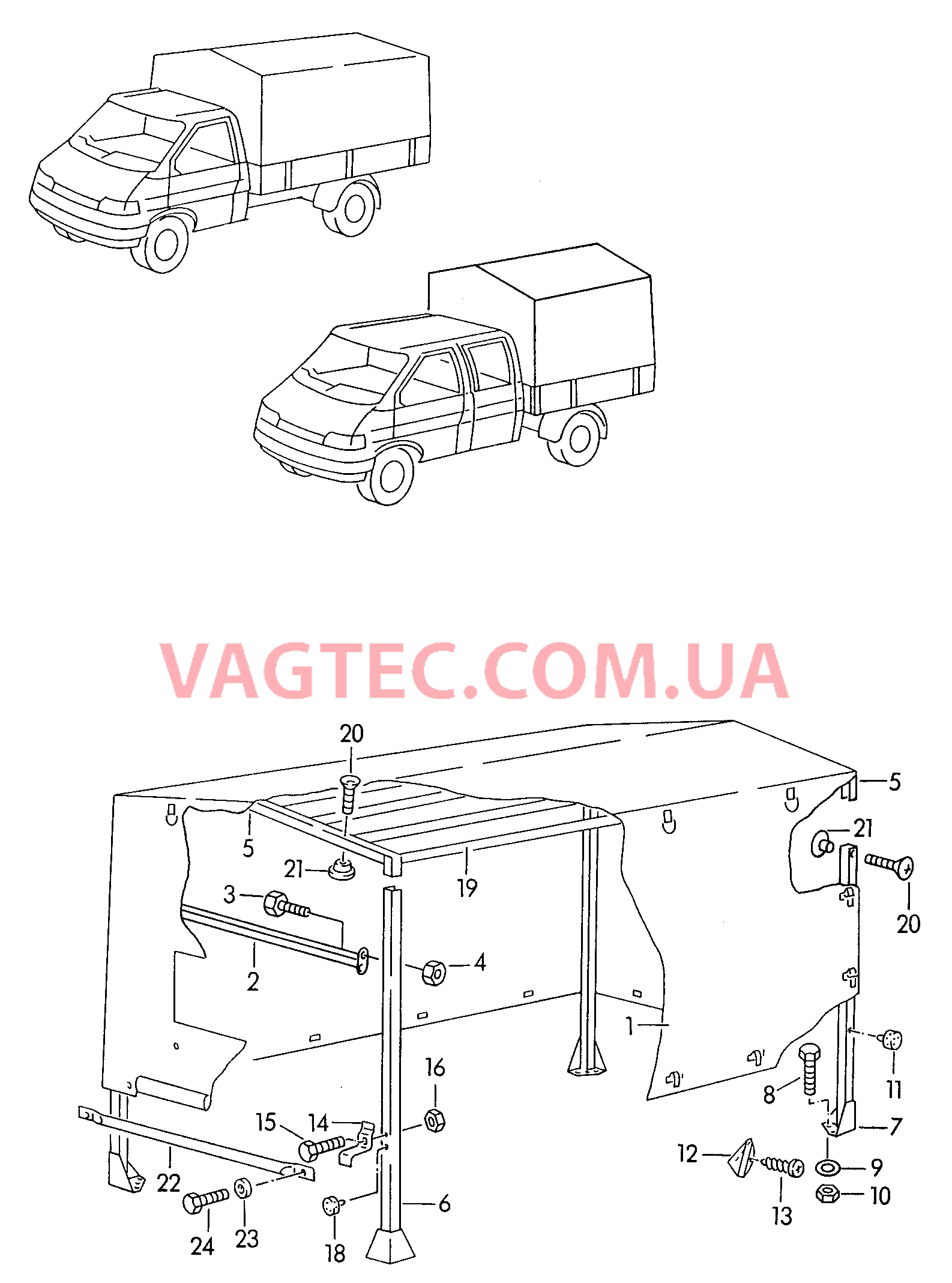 Каркас складной крыши с тентом и деталями крепления  для VOLKSWAGEN Transporter 2001