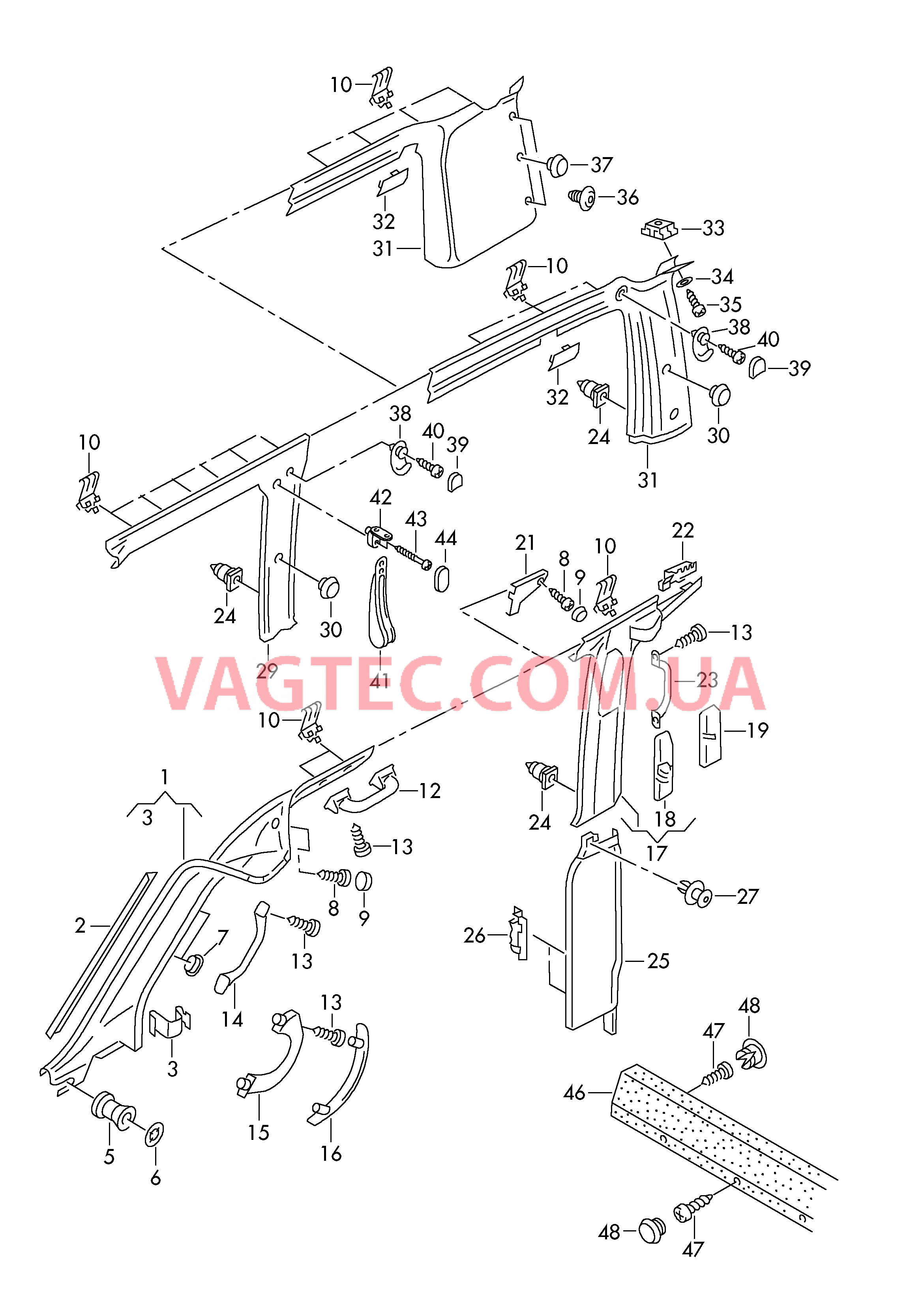 Облицовка стойки Мягкая накладка-подушка для сплошной перегородки F 70-2-000 001>> для VOLKSWAGEN Transporter 2004