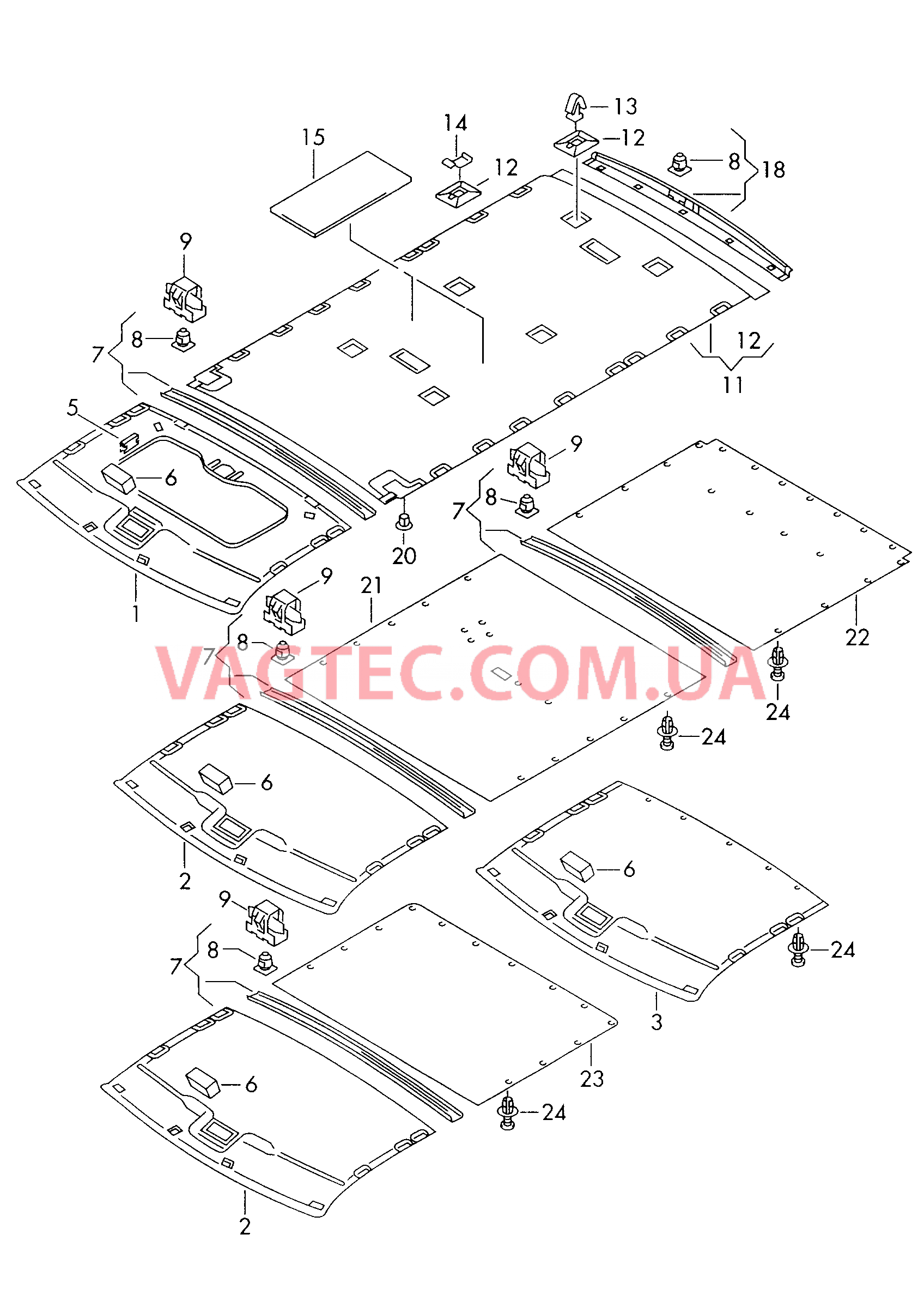 Обивка крыши  для VOLKSWAGEN Transporter 2002