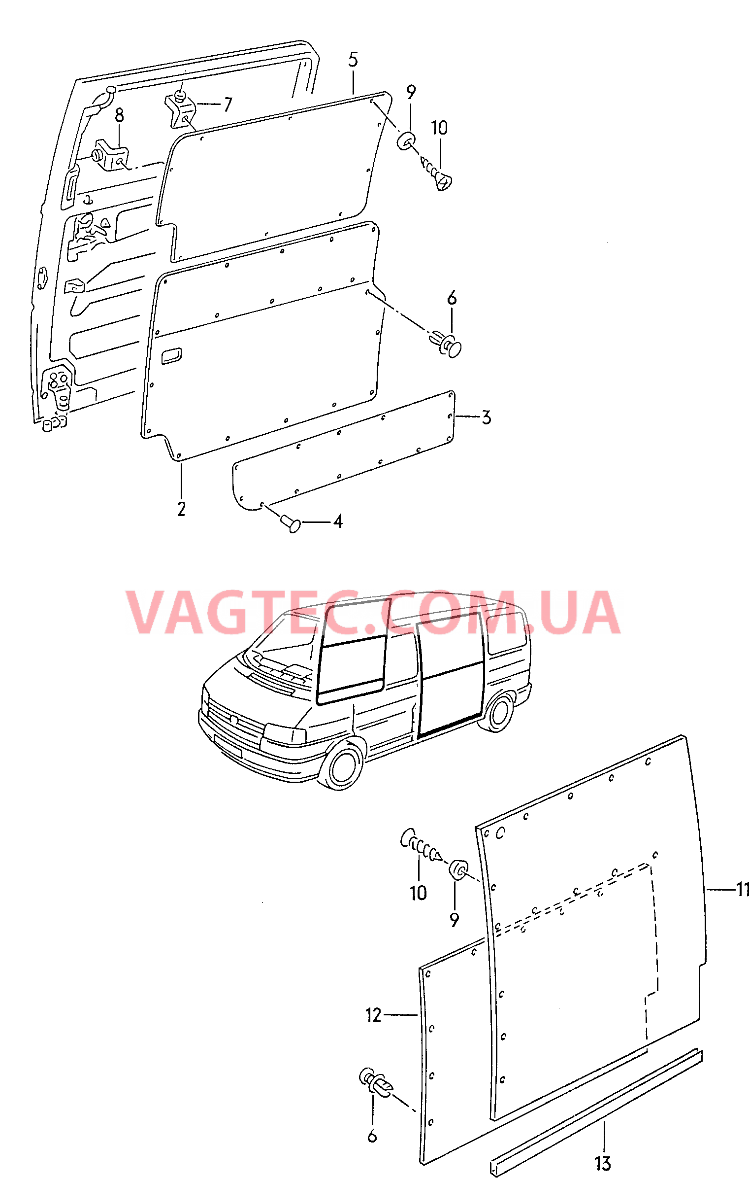 Облицовка боковой стенки Облицовка сдвижной двери  для VOLKSWAGEN Transporter 2004