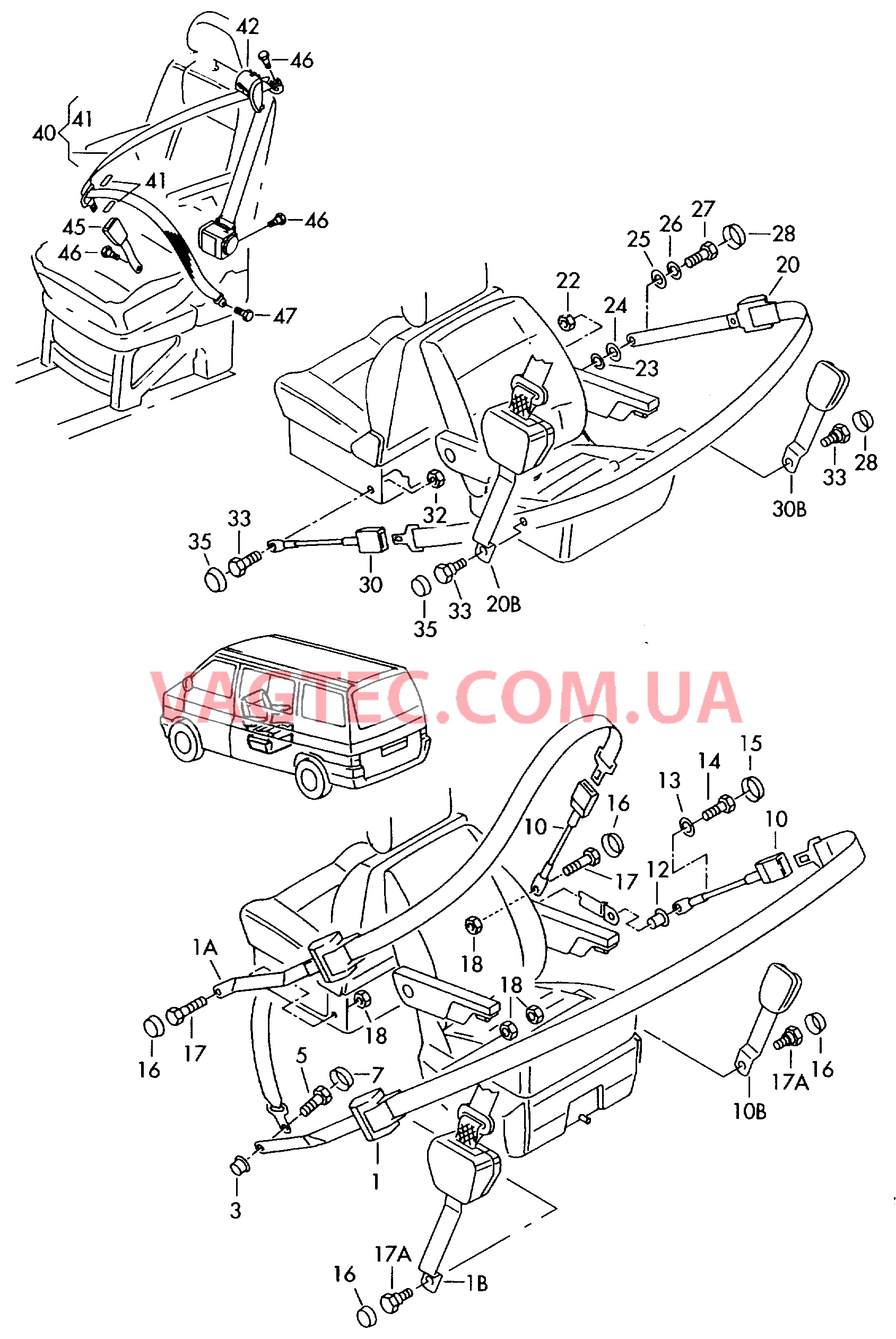 Ремни безопасности в пассажирском салоне  для VOLKSWAGEN Transporter 2000