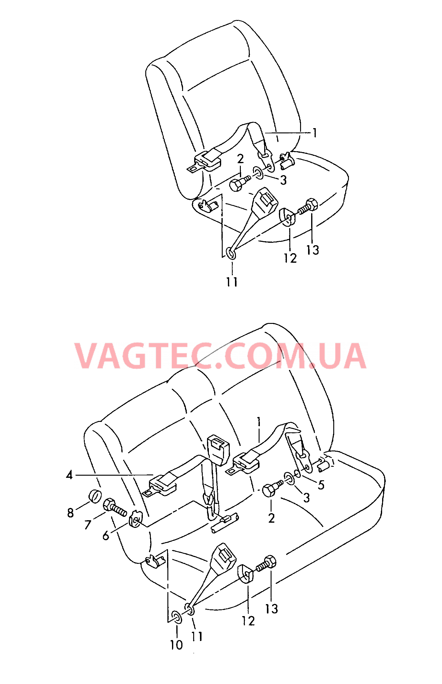 Поясной ремень безопасности для салона для а/м с одноместными сиденьями  для двухместного сиденья  для VOLKSWAGEN Transporter 2001