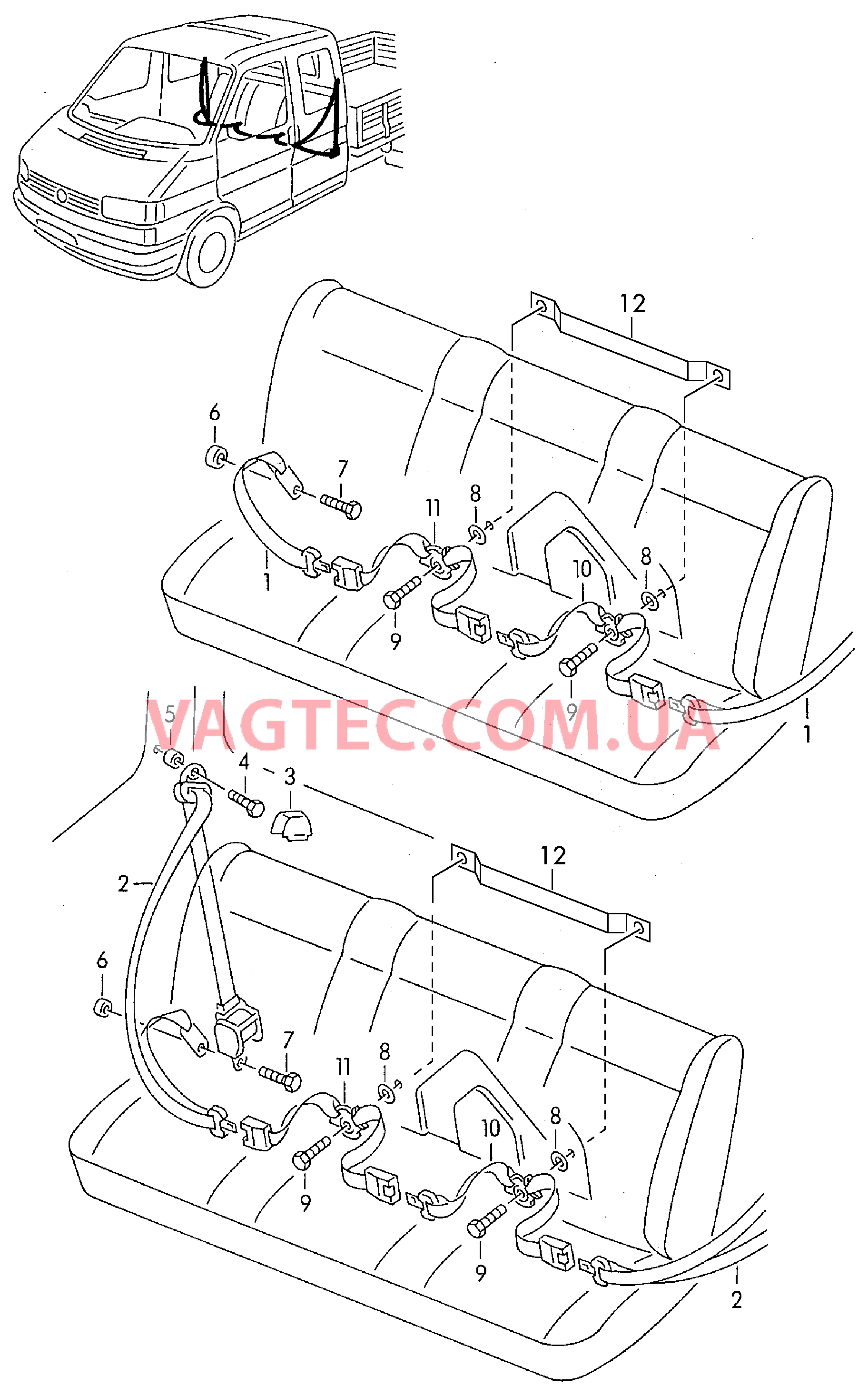 Ремни безопасности в пассажирском салоне  для VOLKSWAGEN Transporter 2004