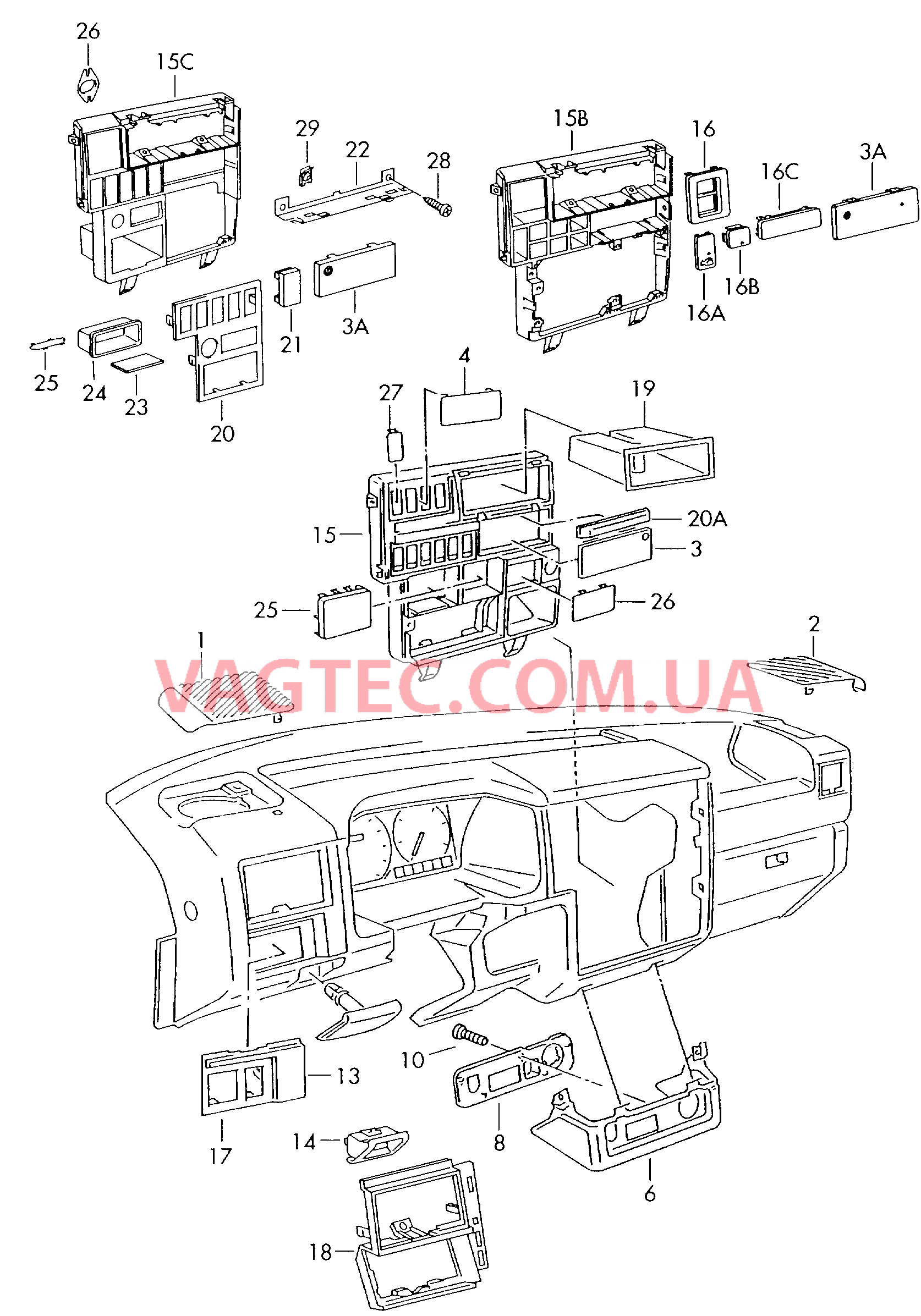 Детали, встроен. в пан. приб.  для VOLKSWAGEN Transporter 2003