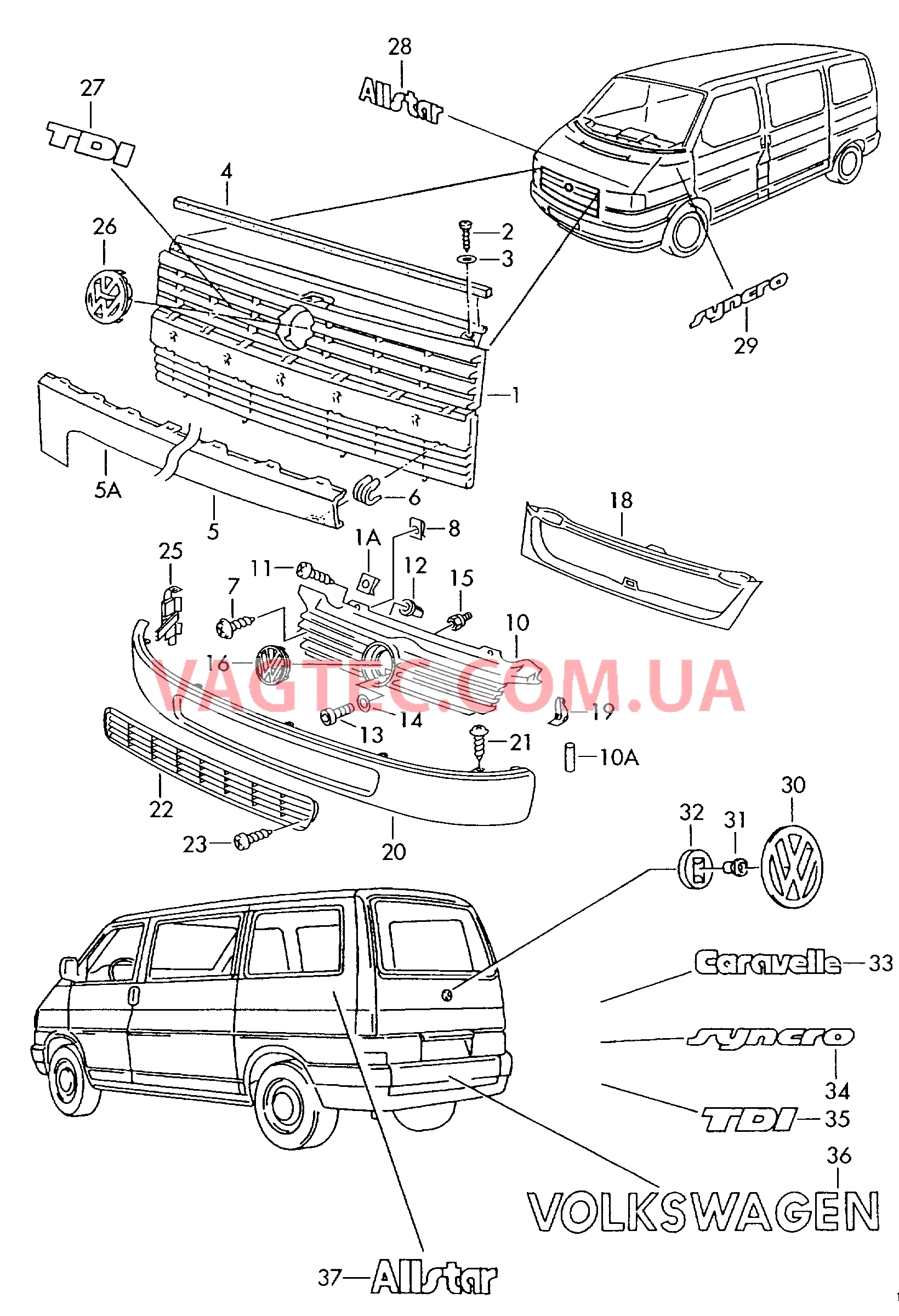 Решётка радиатора Надписи  для VOLKSWAGEN Transporter 2002