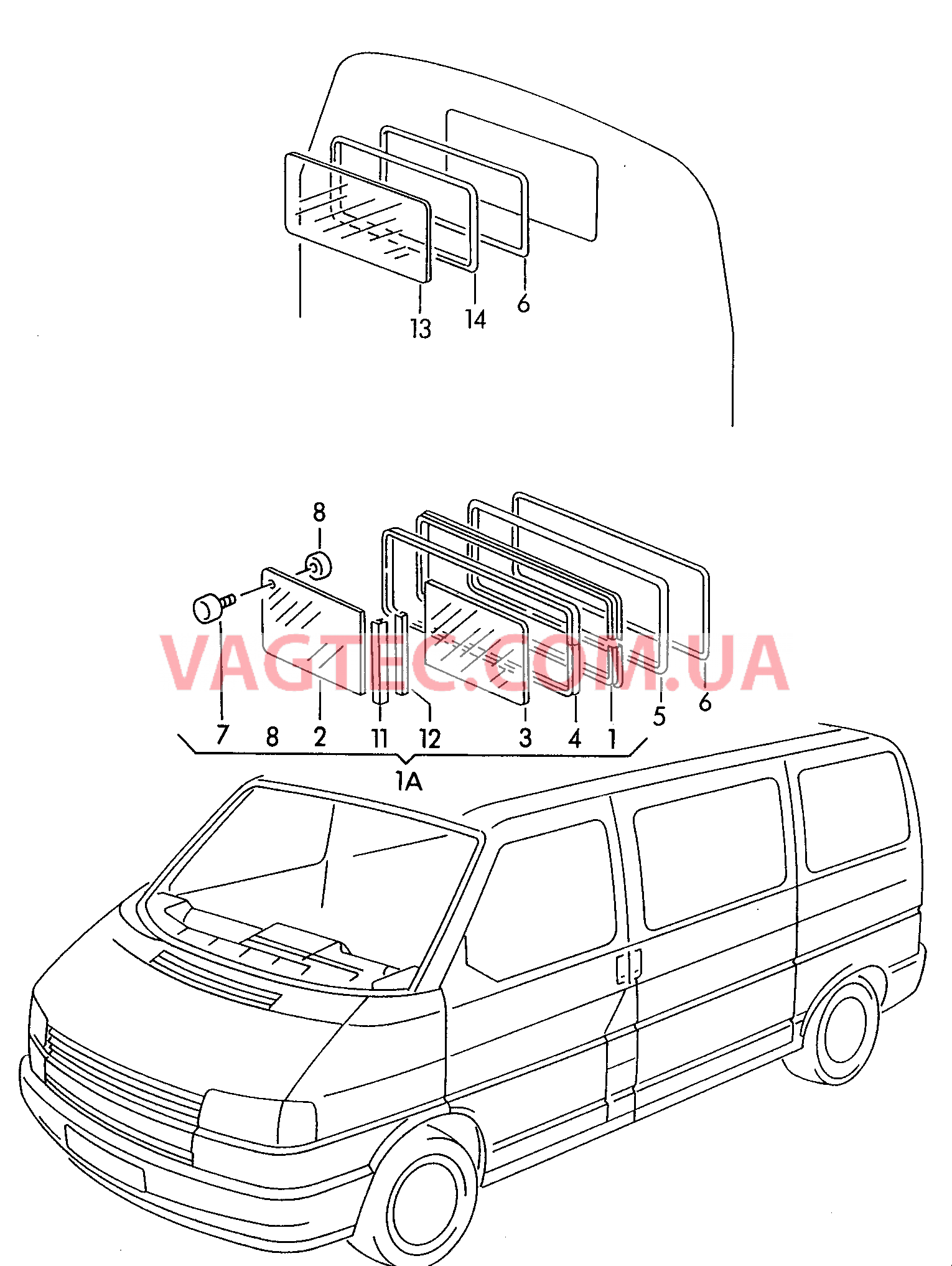 Cдвижное и неподвижное окно в перегородке  для VOLKSWAGEN Transporter 2003